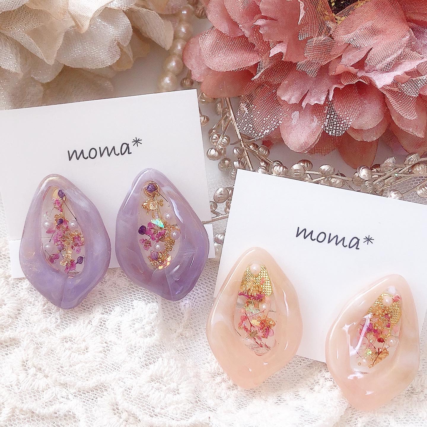 パープルorピンク💜いびつなピアス、イヤリング