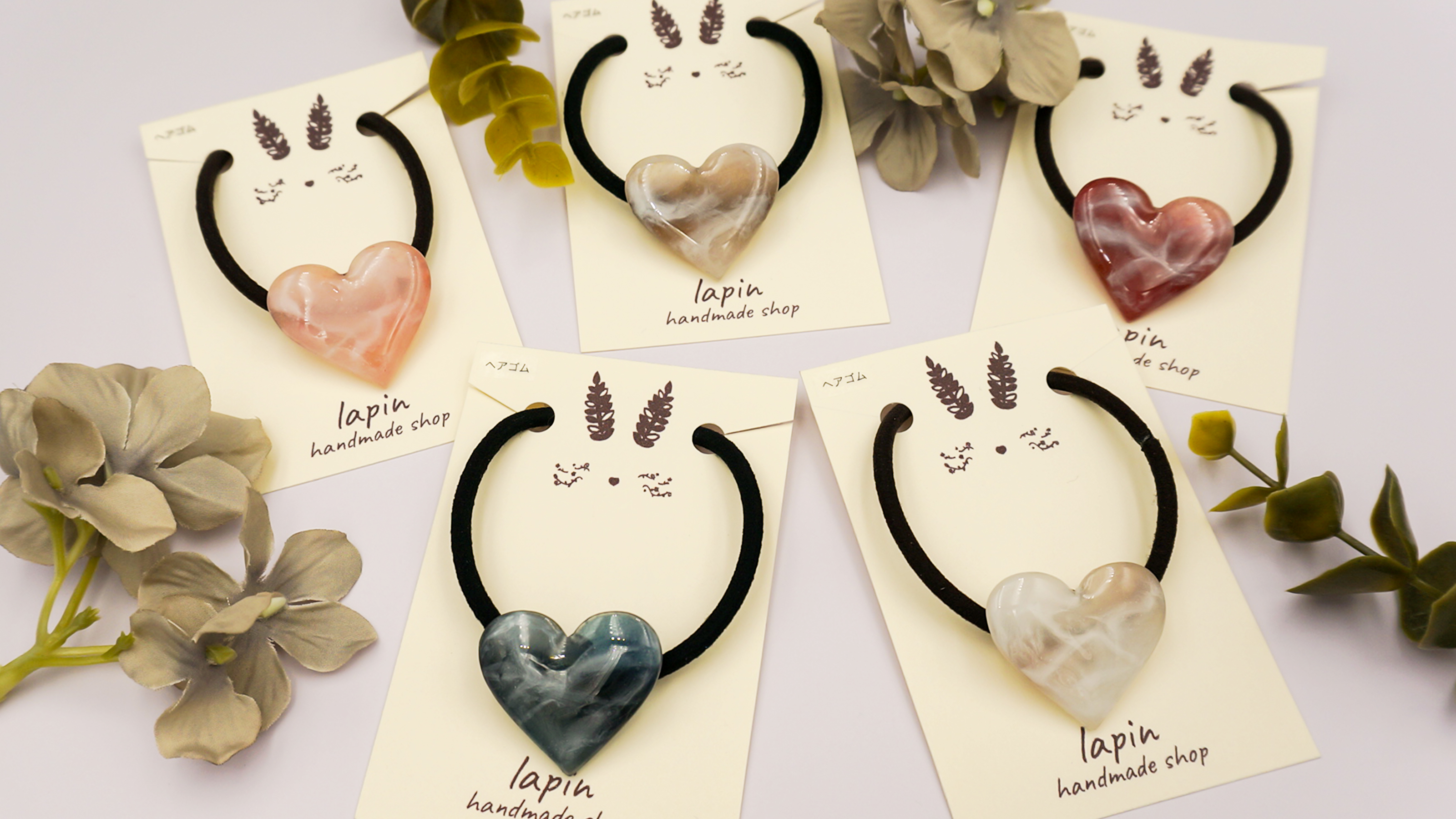 大理石風ハート𓂃𓈒𓏸ヘアゴム