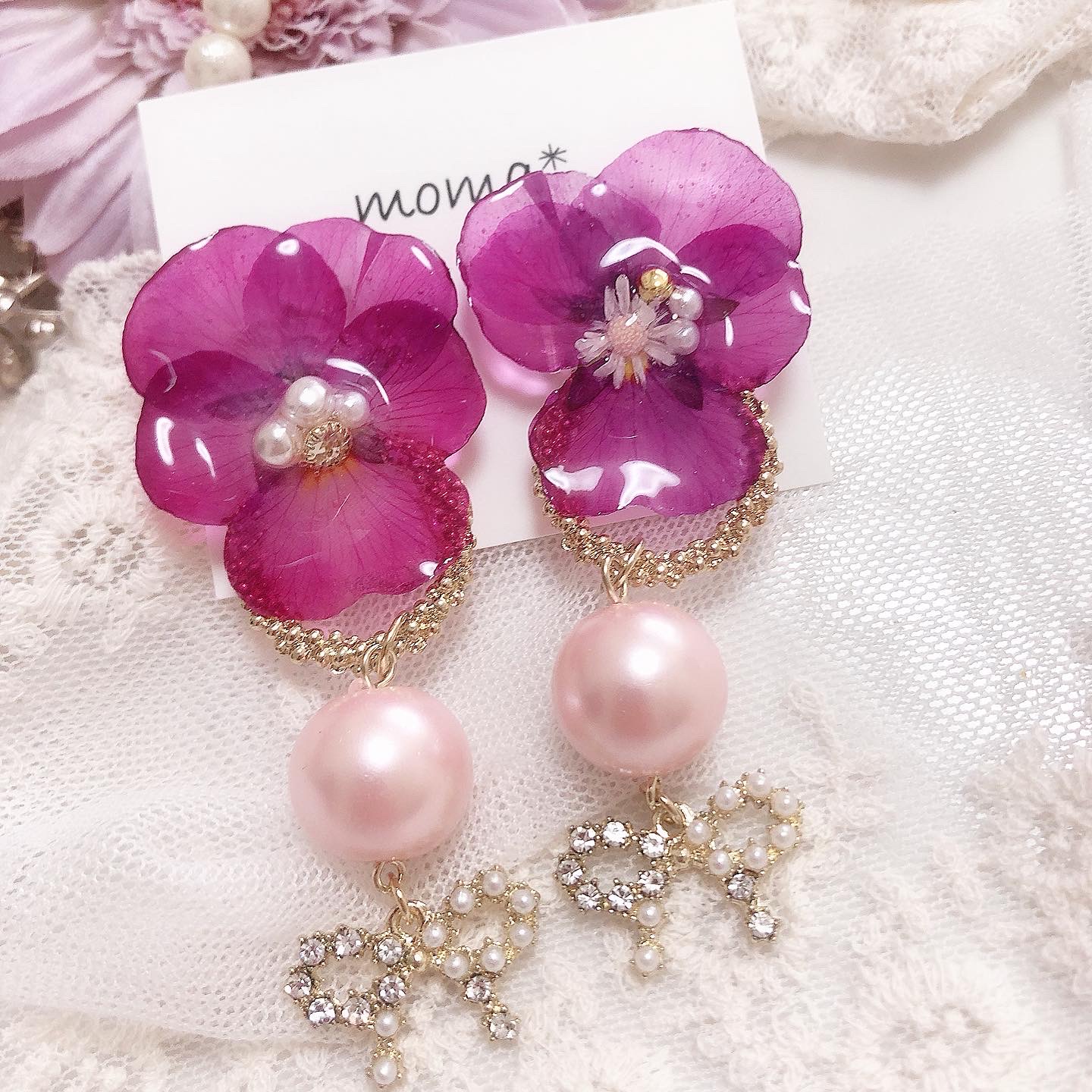 ピンクビオラパールリボン🎀