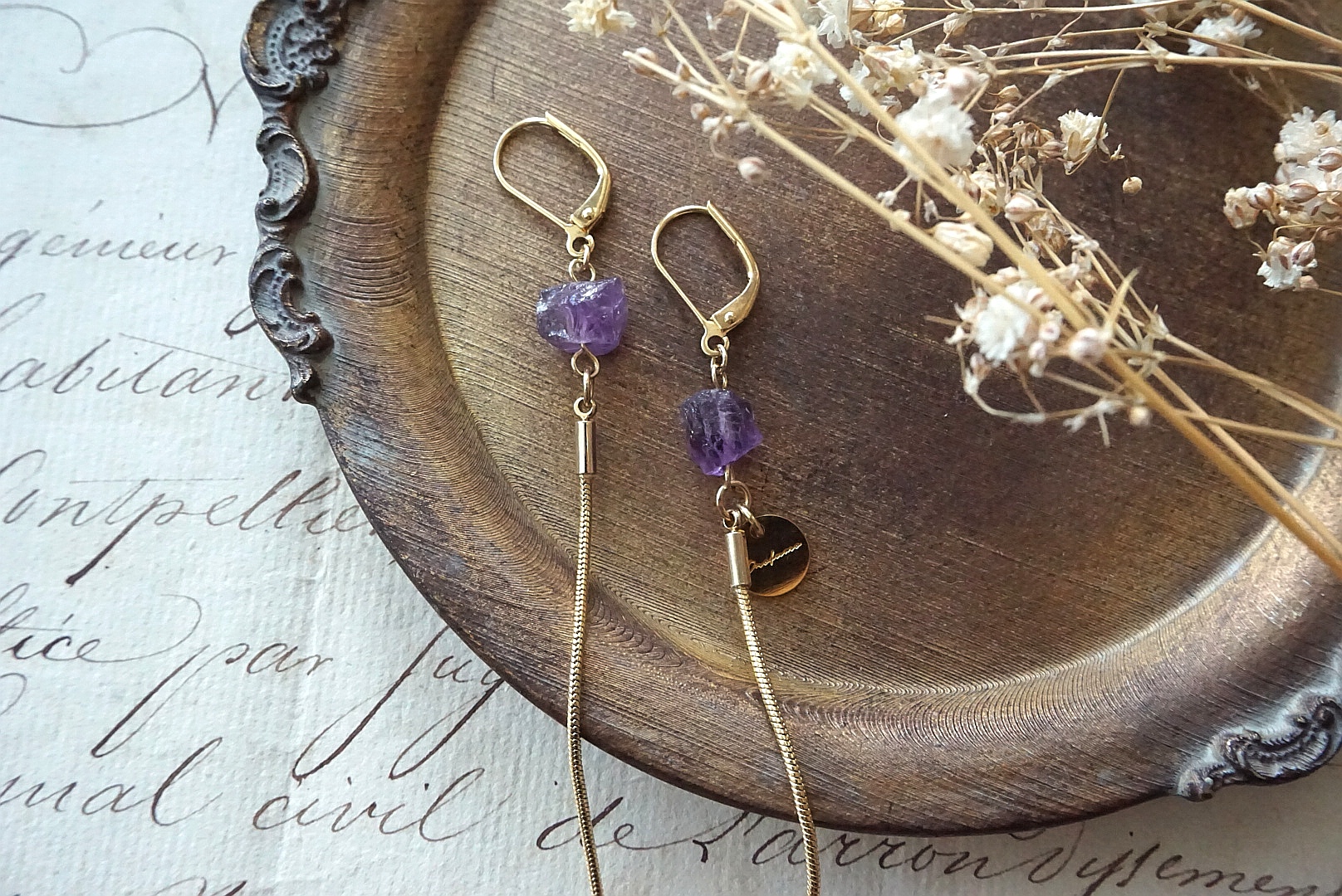 ラフカット天然石 マスクチェーン(ゴールド×アメジスト)