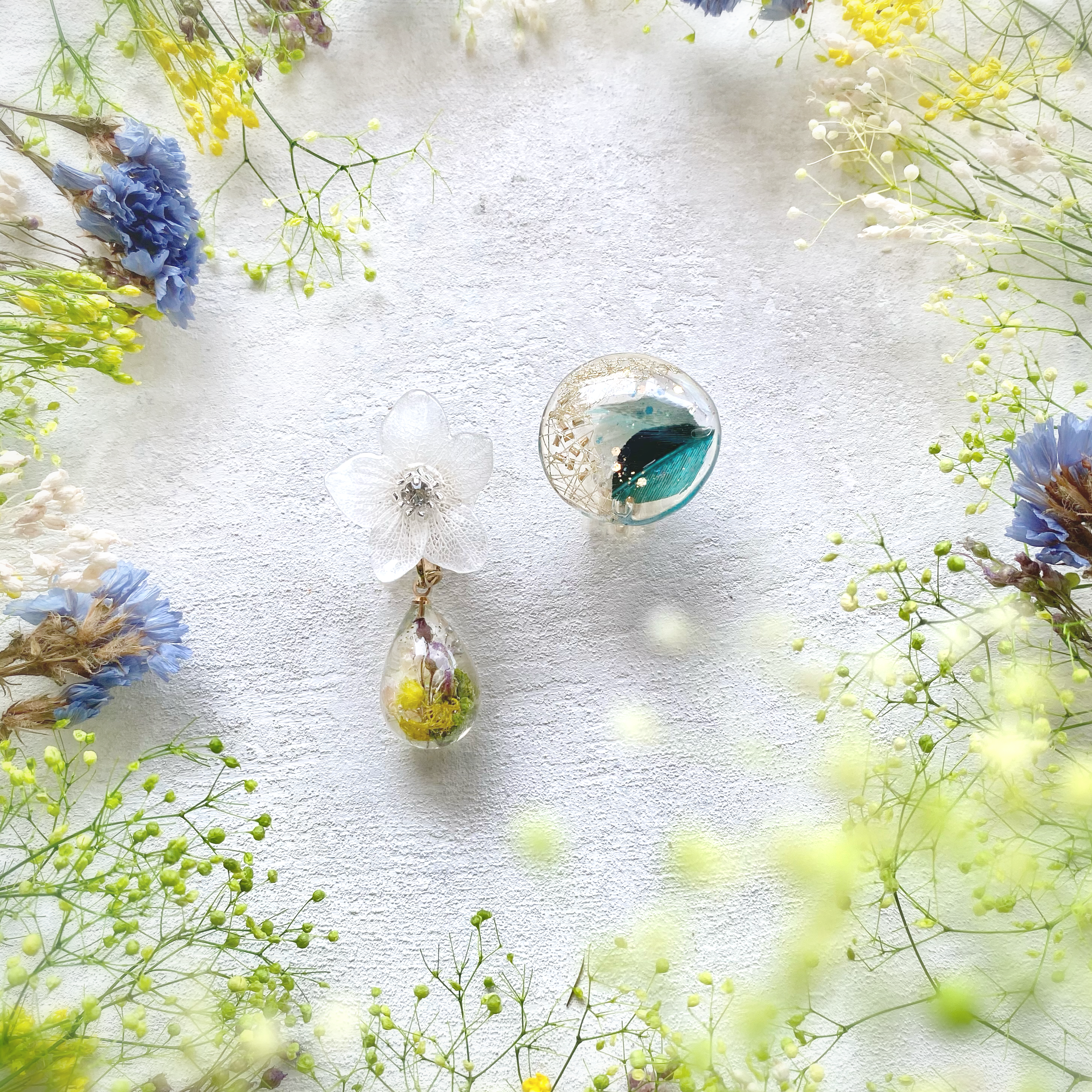 C様 オーダー/花と雫＆羽ばたき