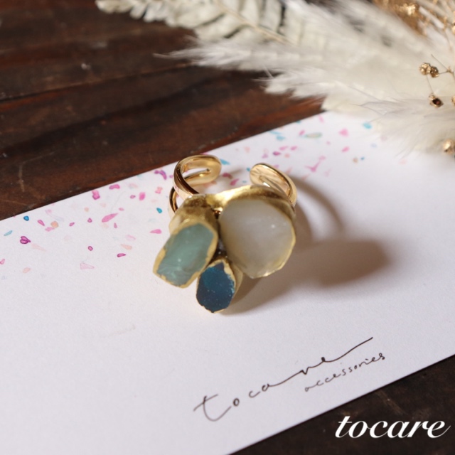 アゲートスライス3色小粒リング♡