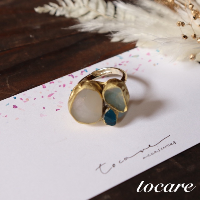 アゲートスライス3色小粒リング♡