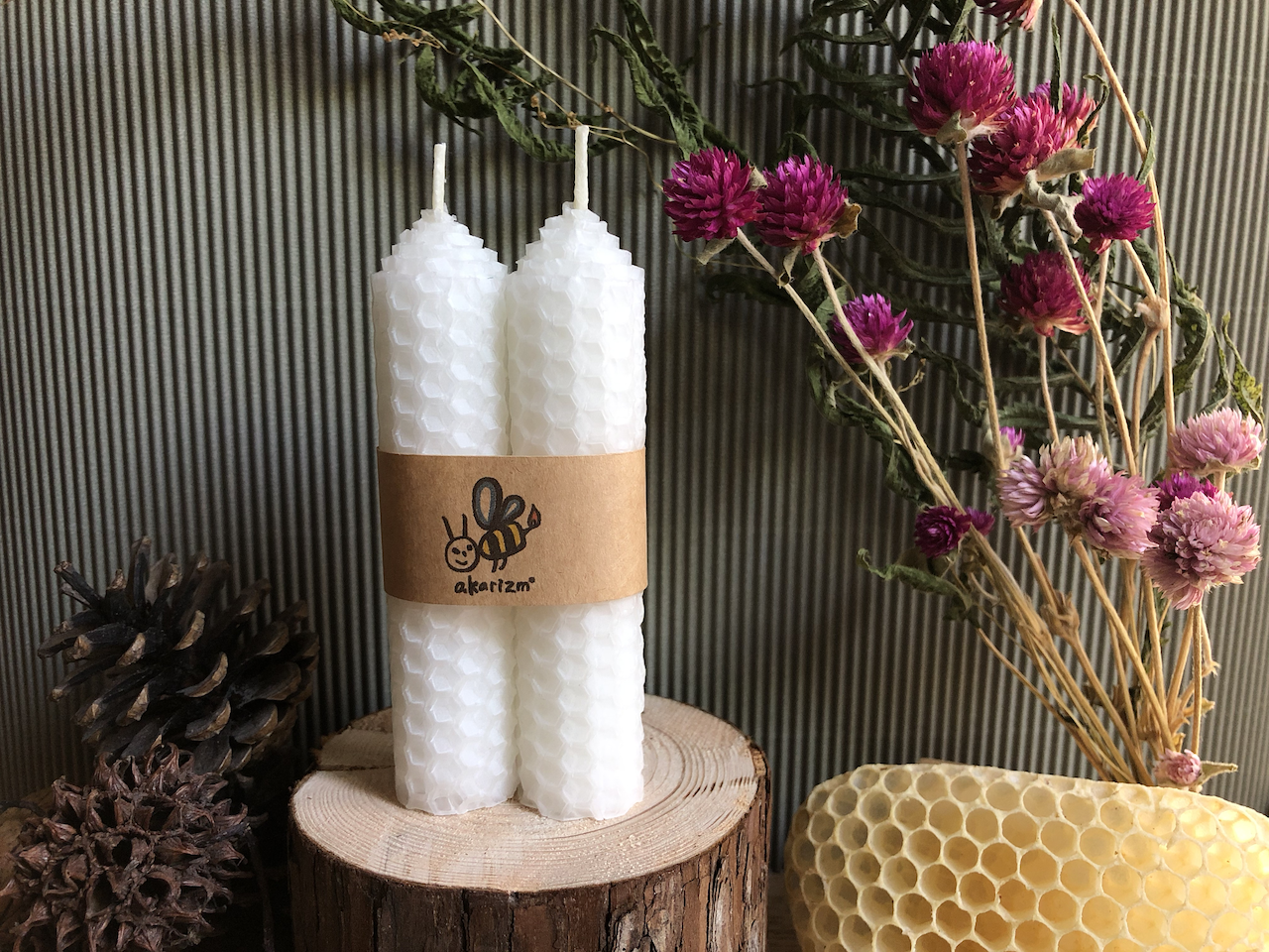 【白】日常使いのミツロウキャンドル2本セット＆10本セット