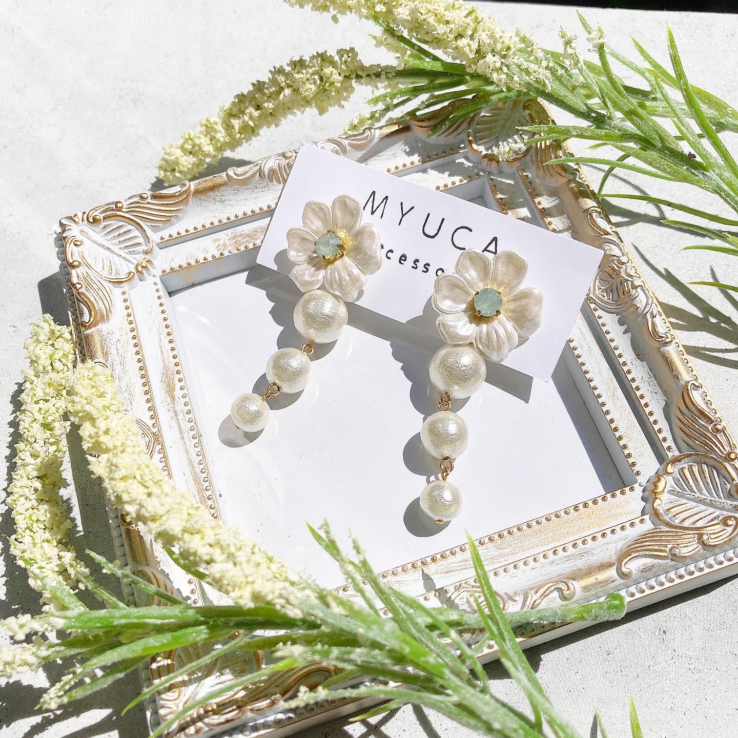 パールフラワー×コットンパール【ピアス／イヤリング】