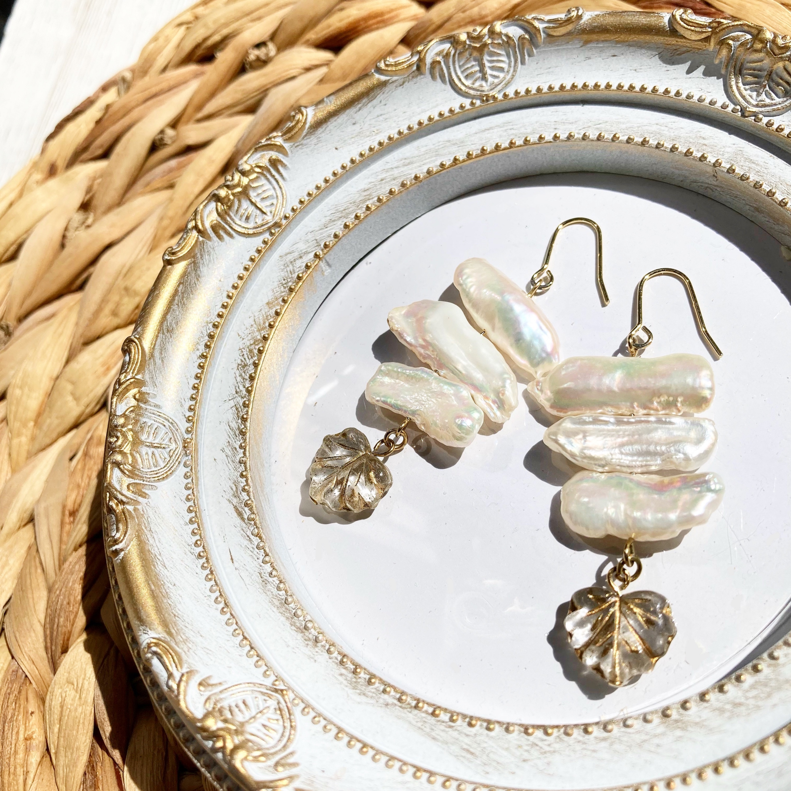 淡水ケシパール×リーフ【ピアス/イヤリング】