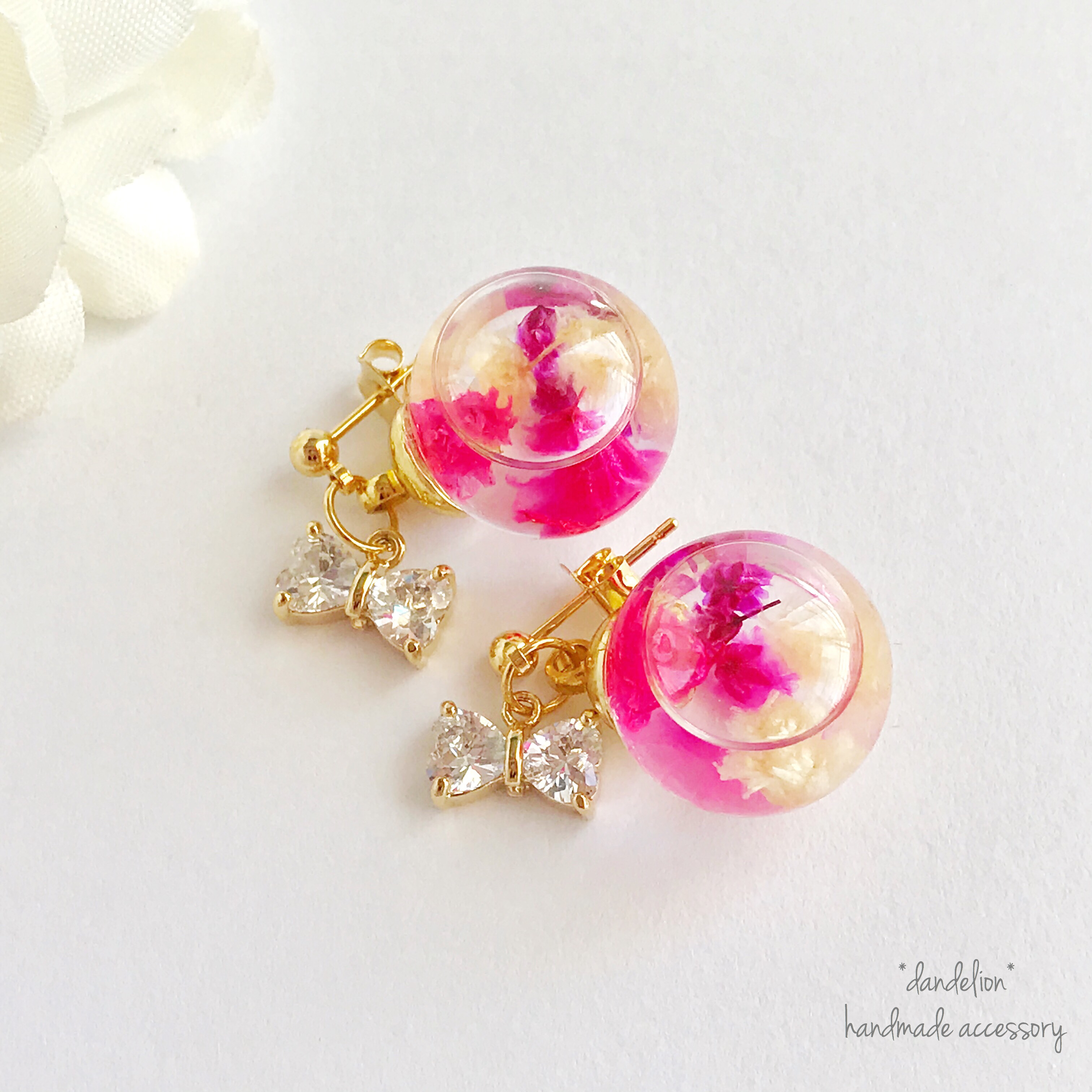 【ベリーMIX】ジルコニアリボンハーバリウムピアス/イヤリング