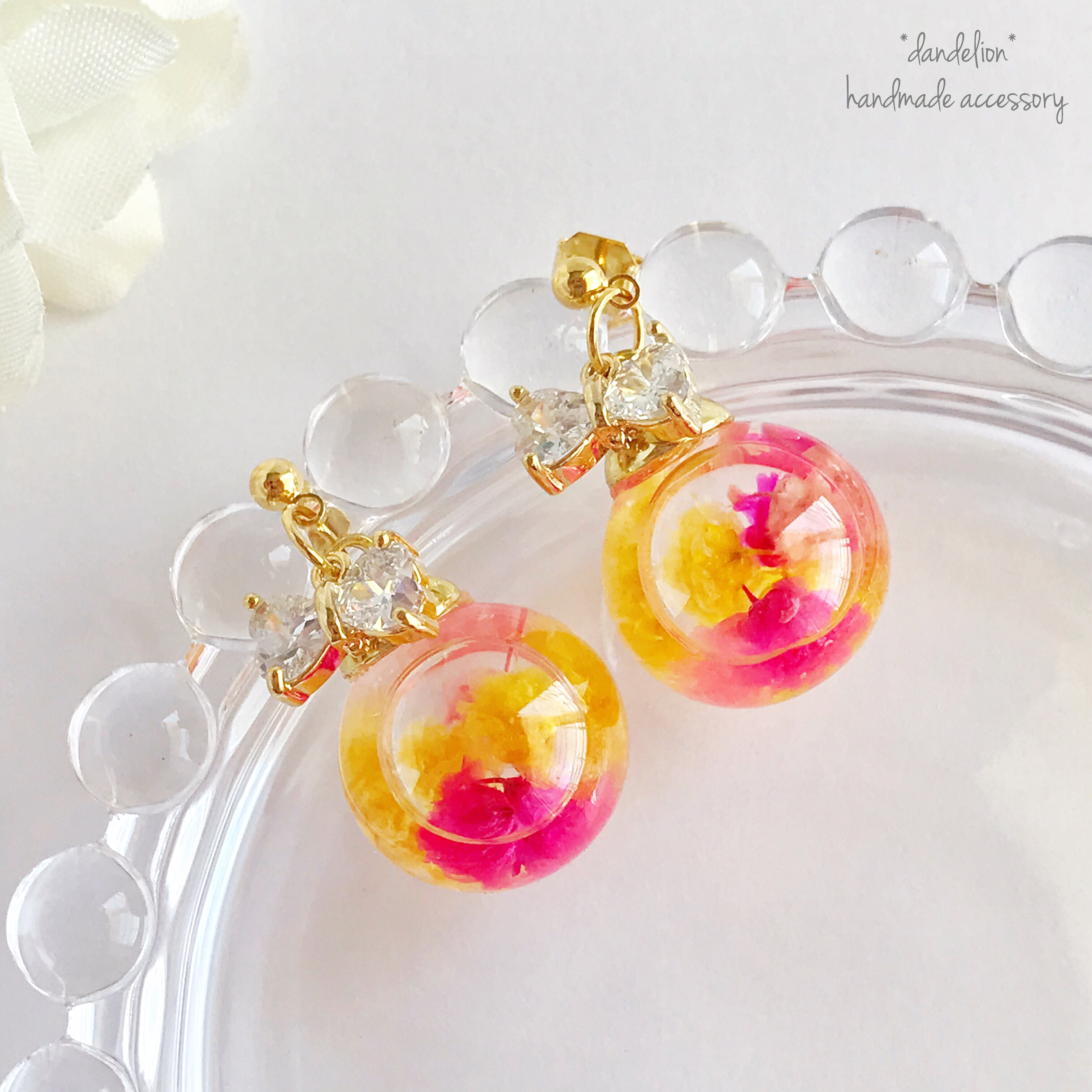 【お花畑カクテル】ジルコニアリボンハーバリウムピアス/イヤリング