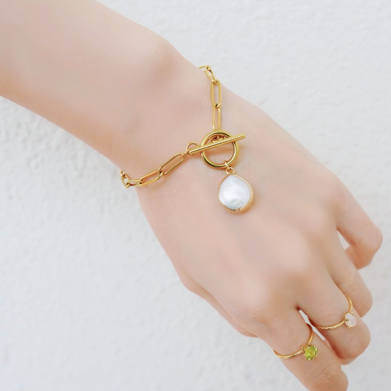 【オールステンレス】淡水パールの一粒ブレスレット