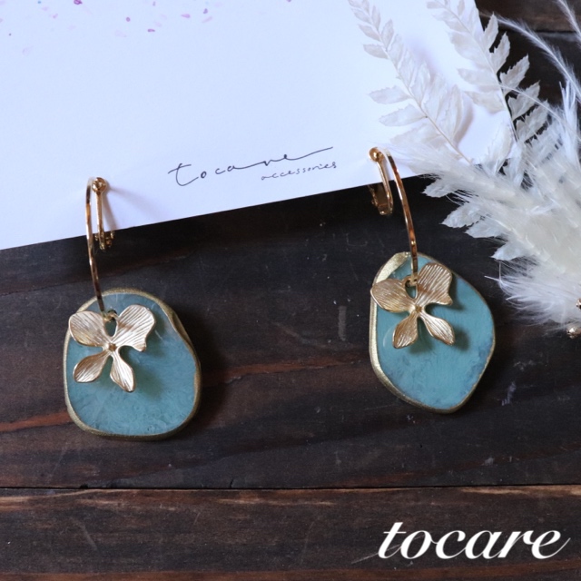 アゲートスライス フラワー イヤリング