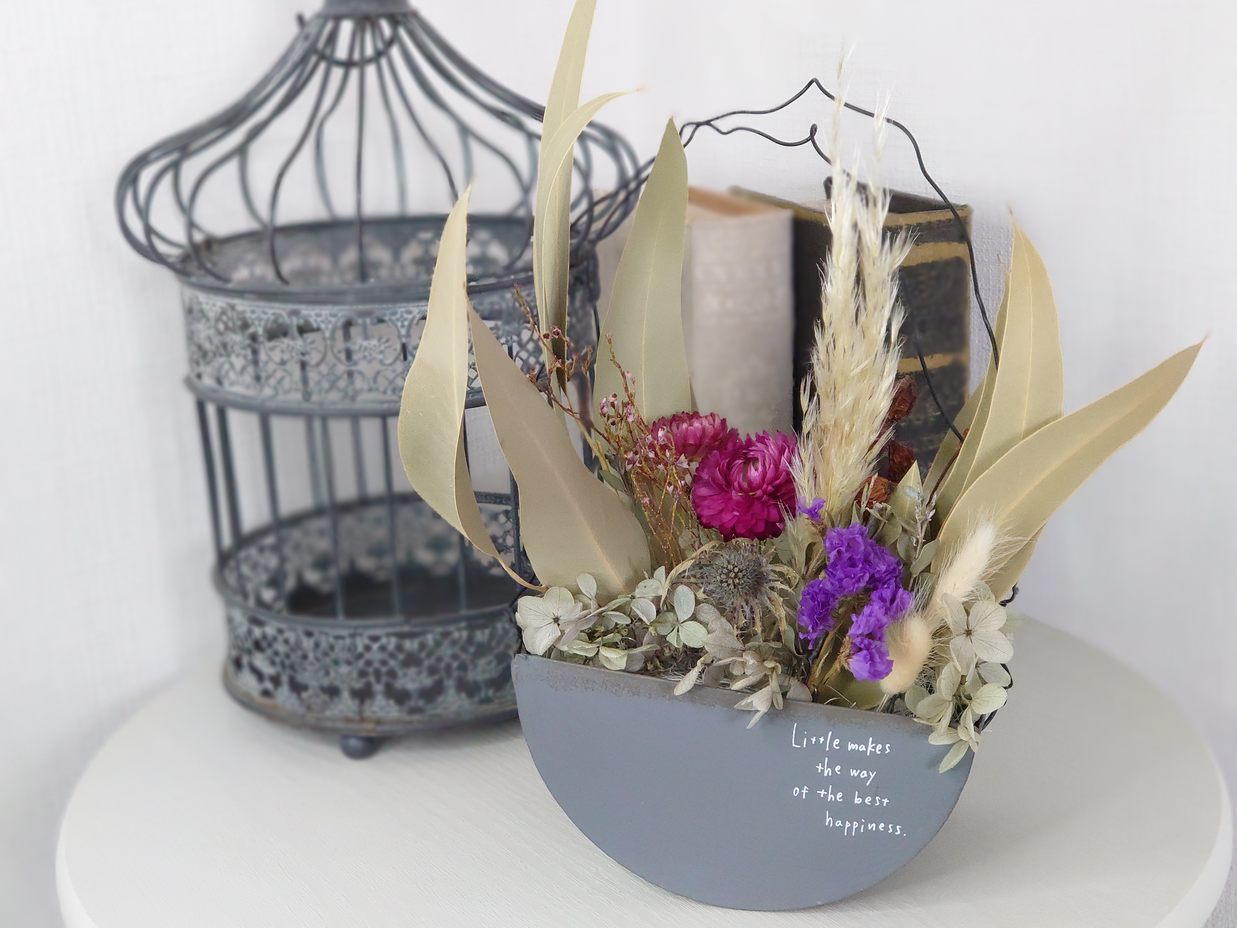ドライフラワーのブリキバスケットアレンジキッド