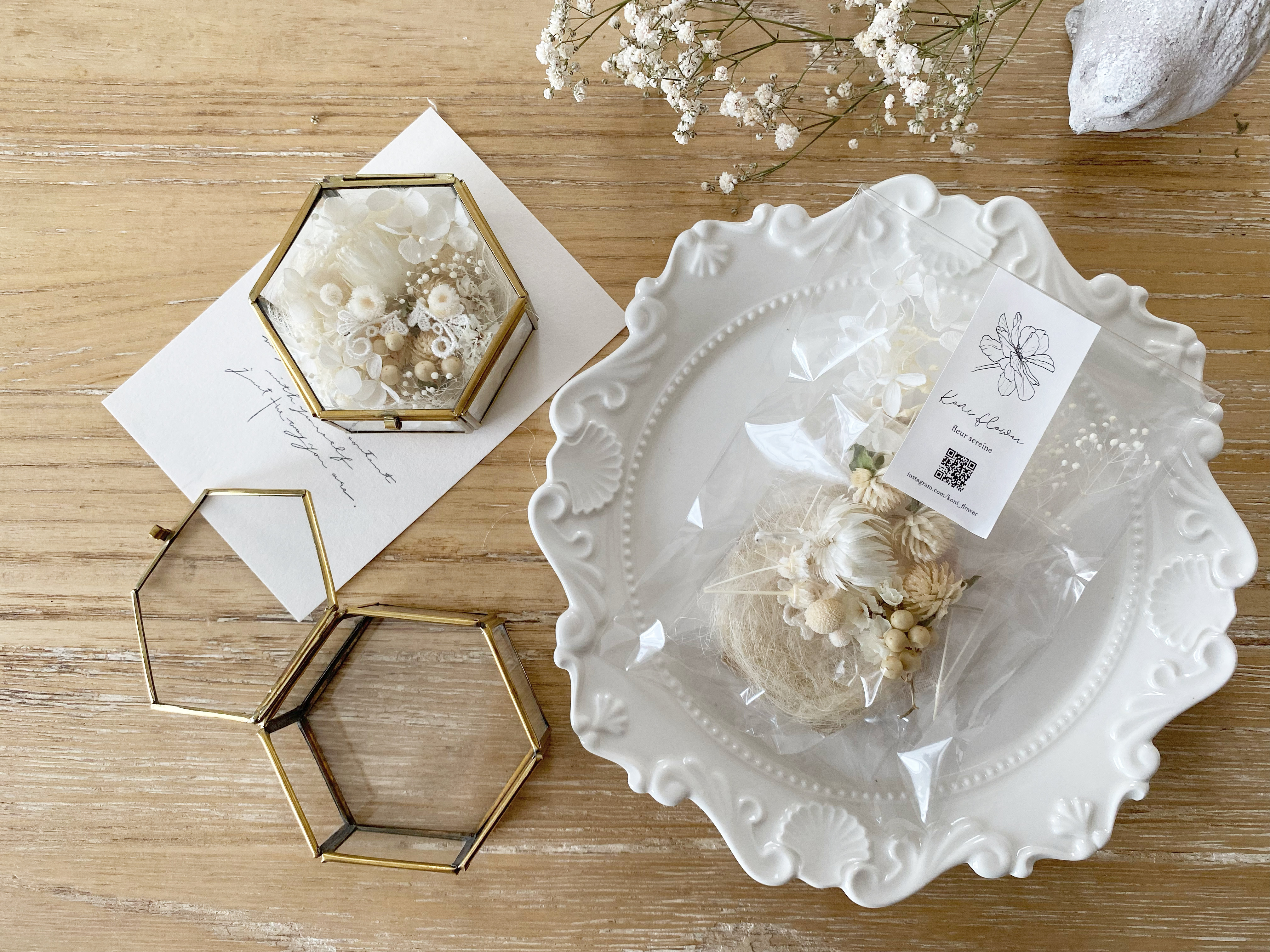 【手作りキット】六角ガラスボックスのリングピローivory