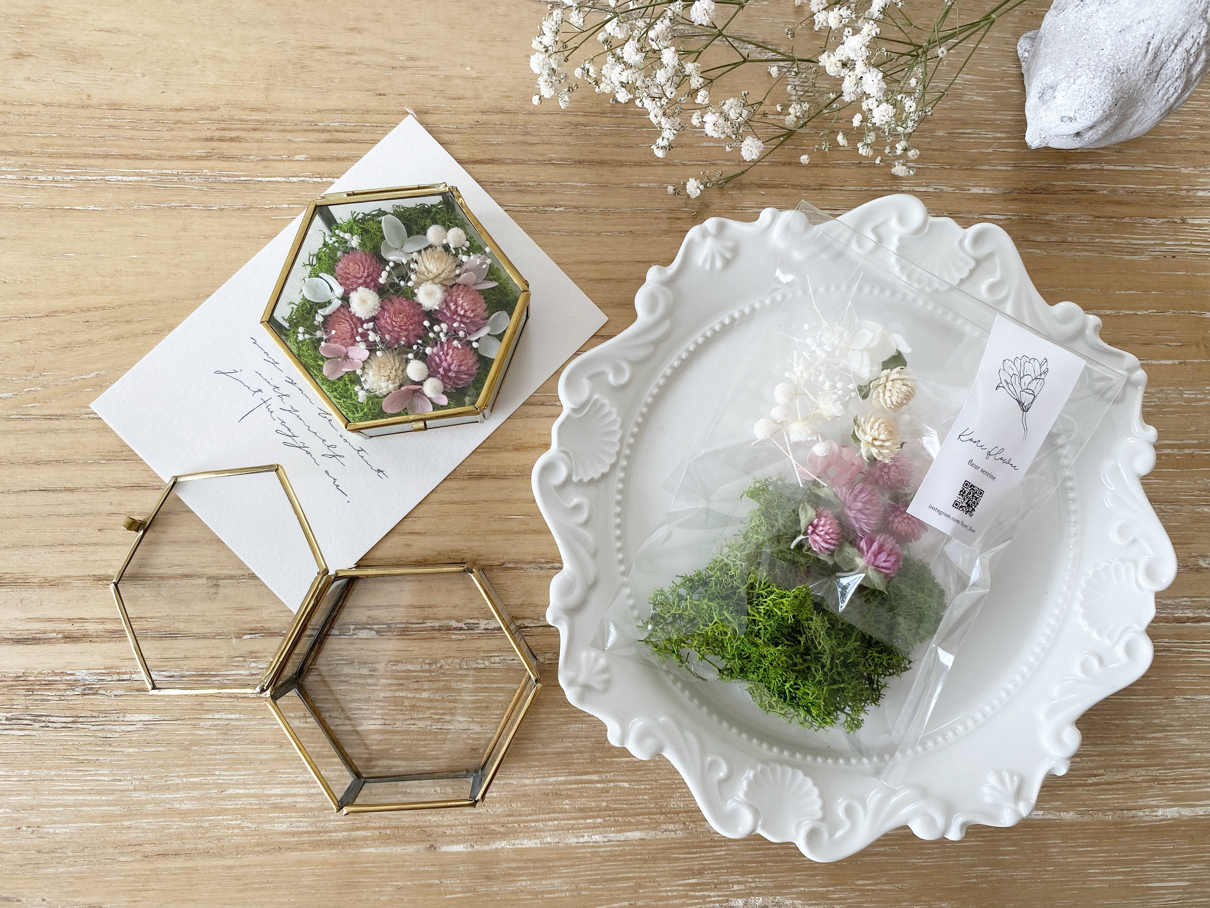 【手作りキット】六角ガラスボックスのリングピローpink