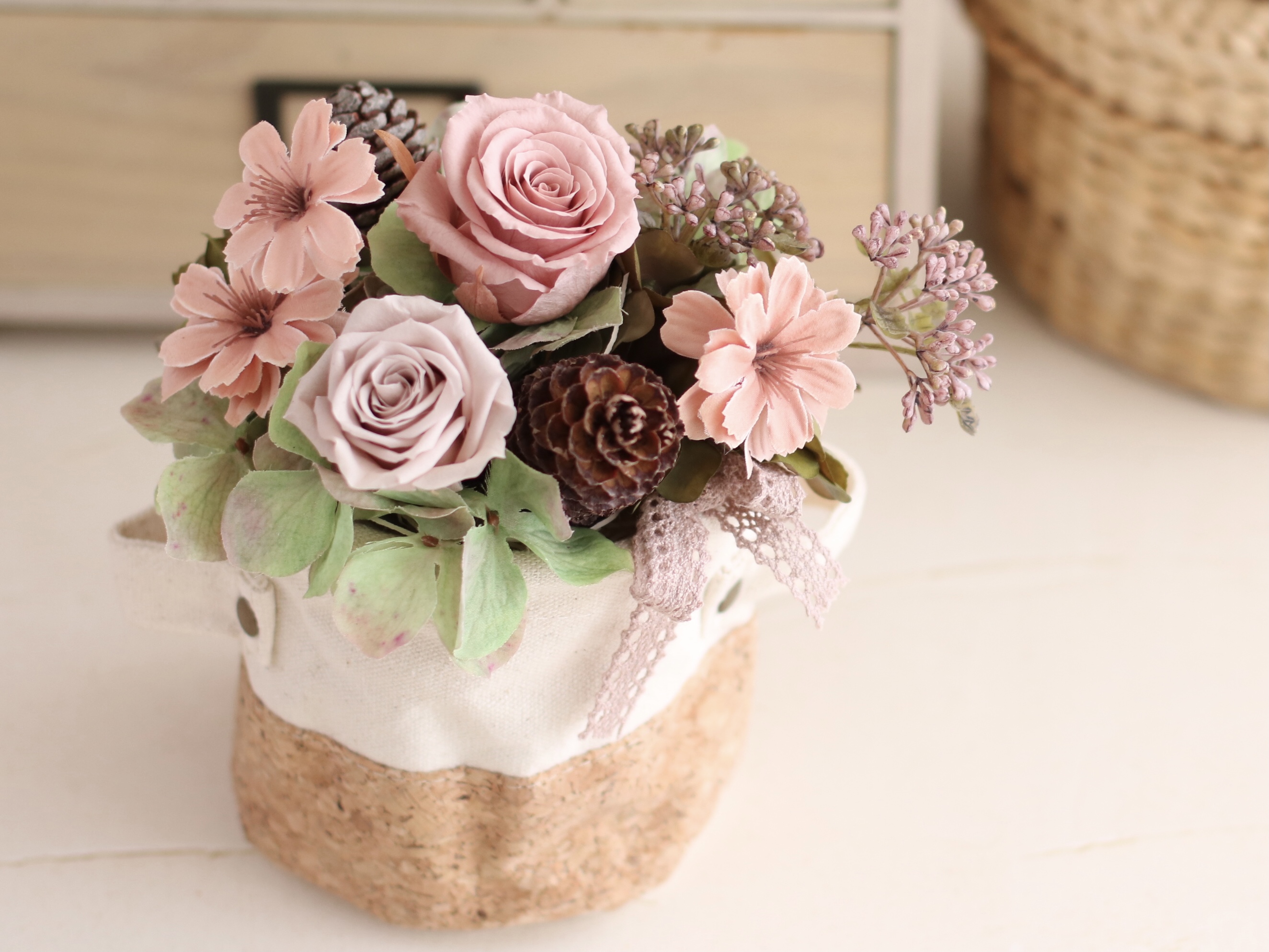 秋のピンクベージュアレンジ花材キット