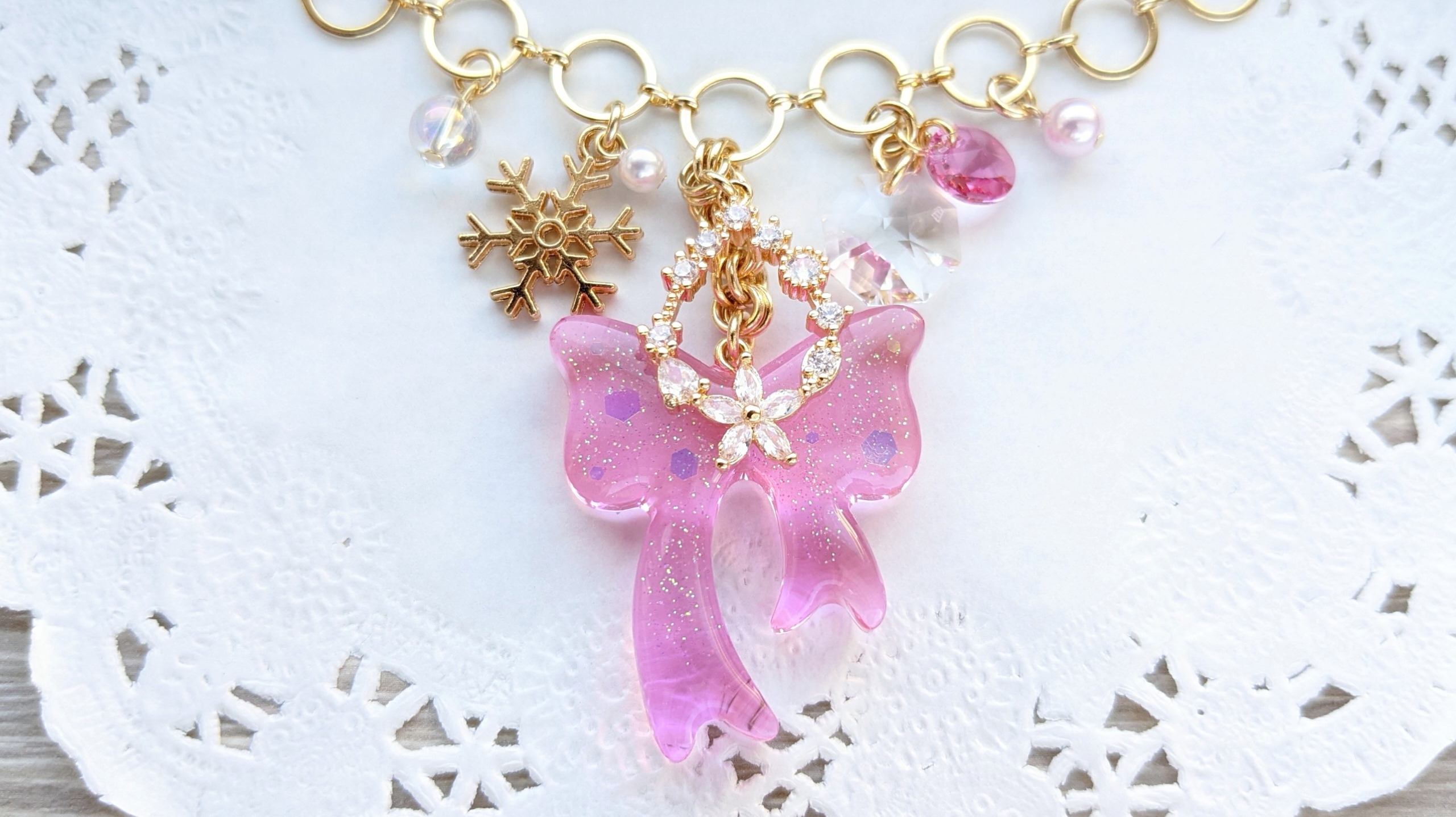 ピンクリボンのバッグチャーム