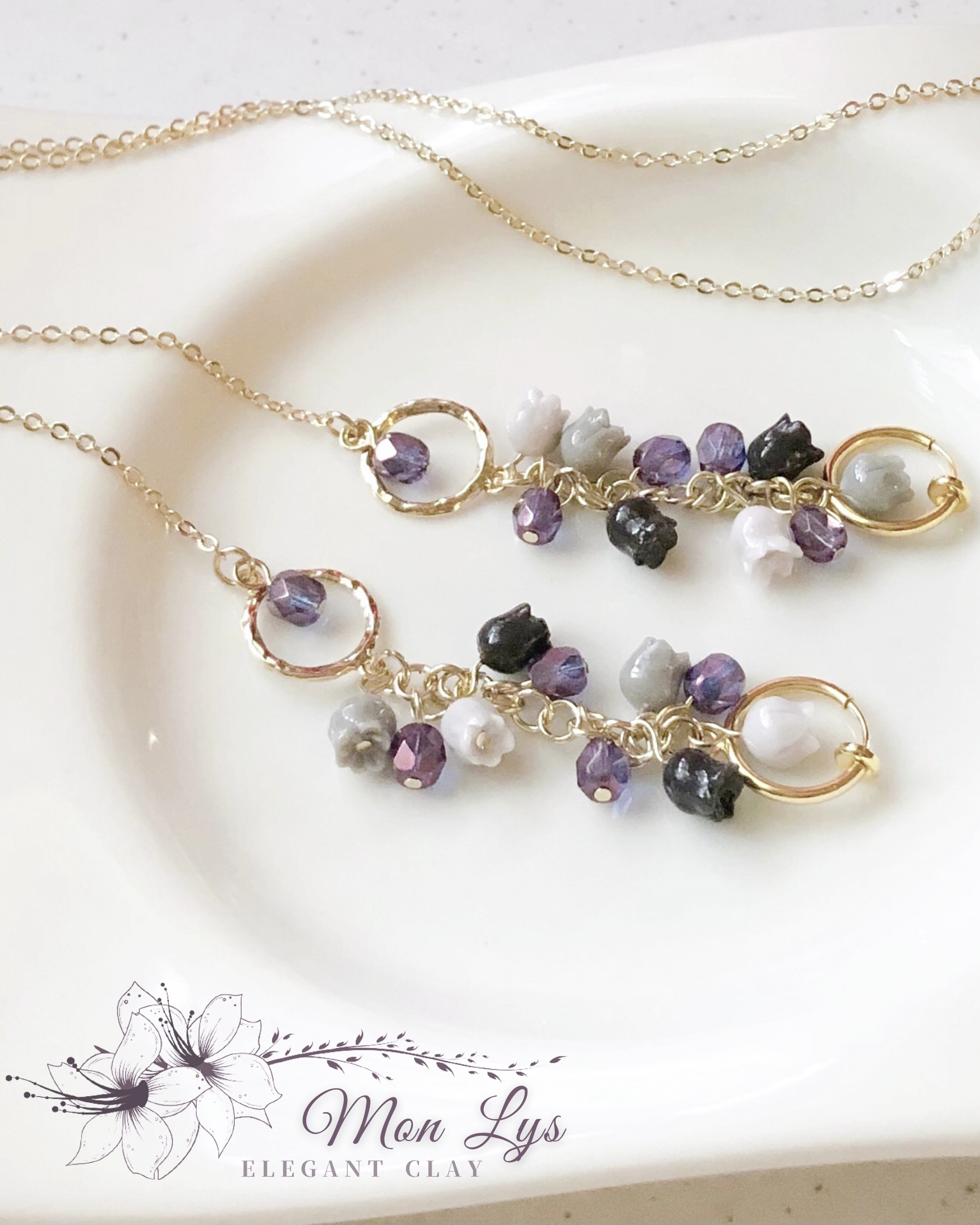 2way クールエレガントな黒すずらんマスクチェーン＆ネックレス