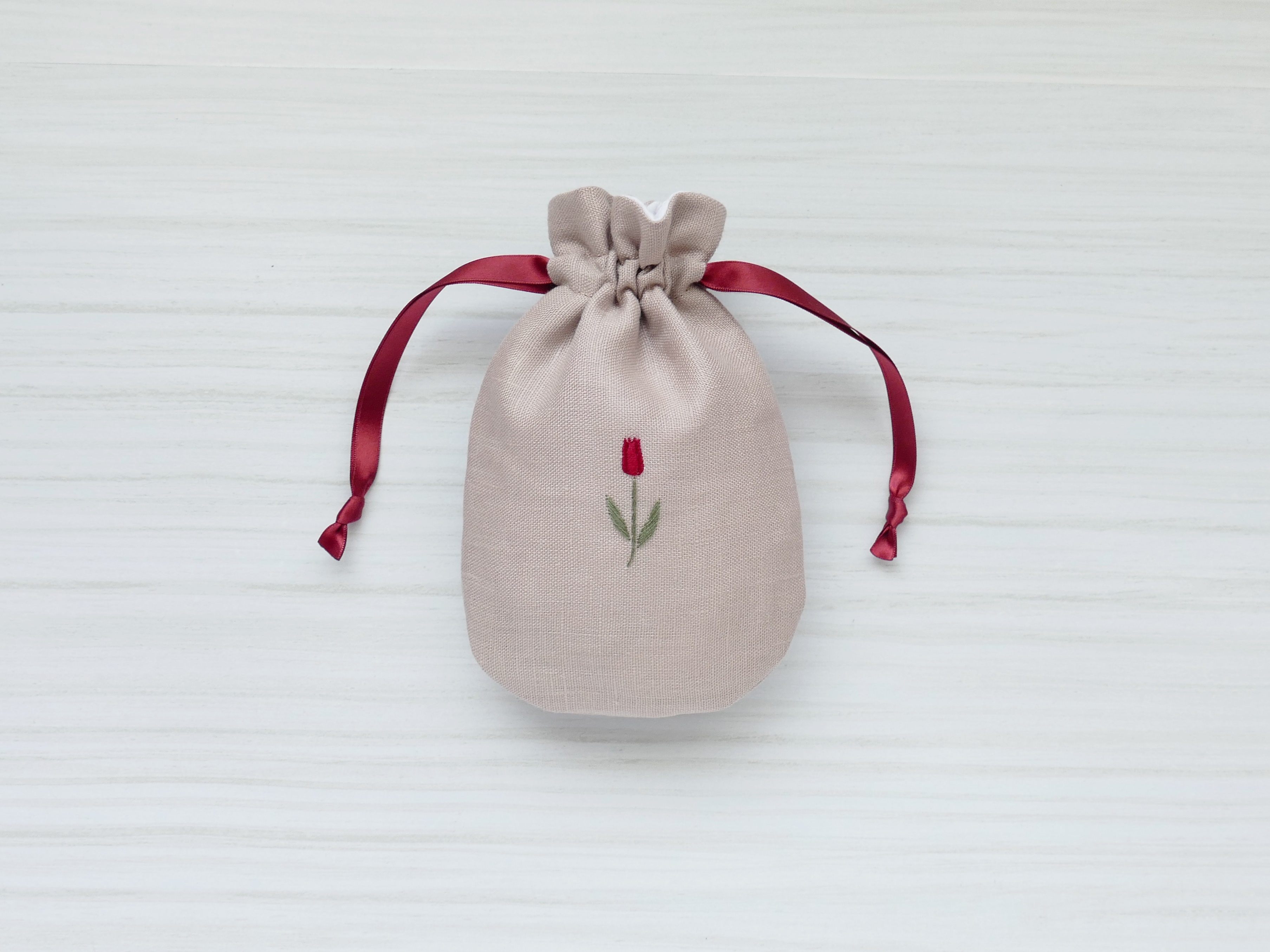 制作キット「チューリップ」リネンの巾着ポーチ