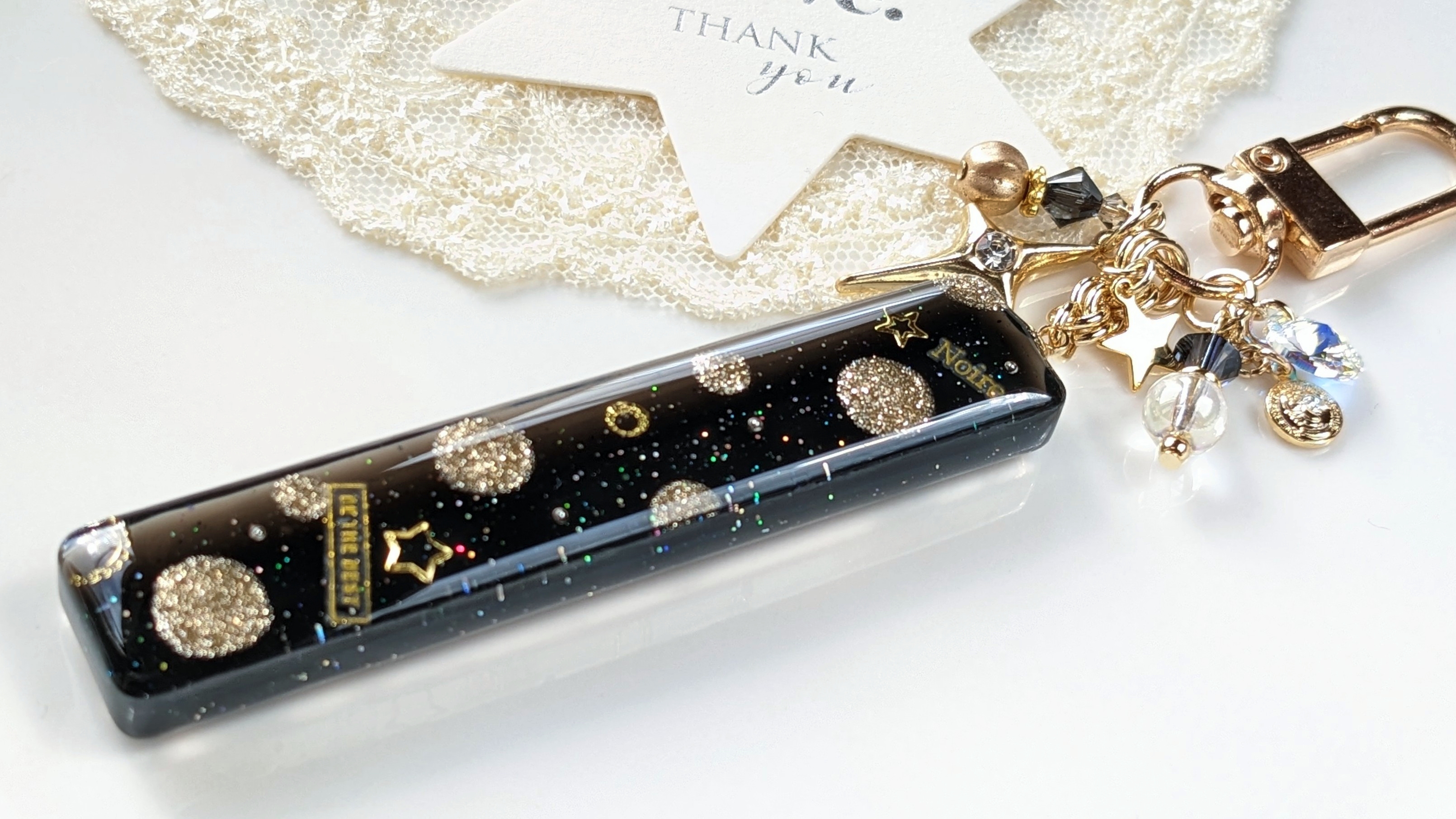 Polka dot golden star〜black stick〜
