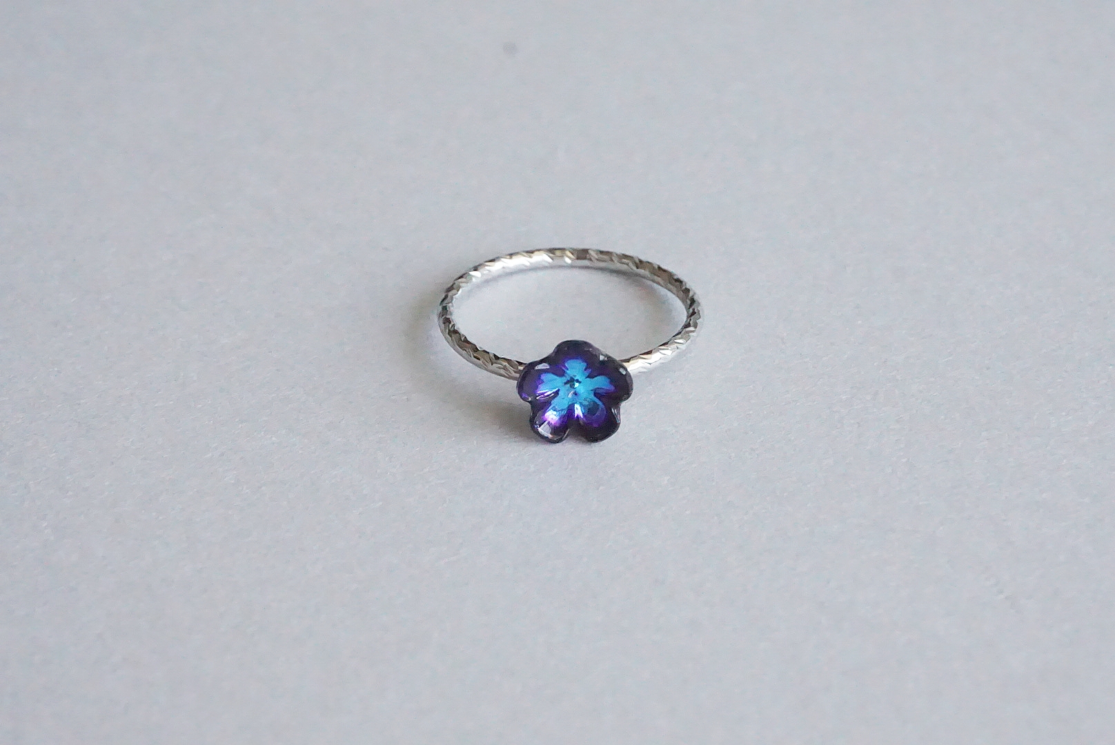 プチフラワー(バミューダブルー×シルバー)リング