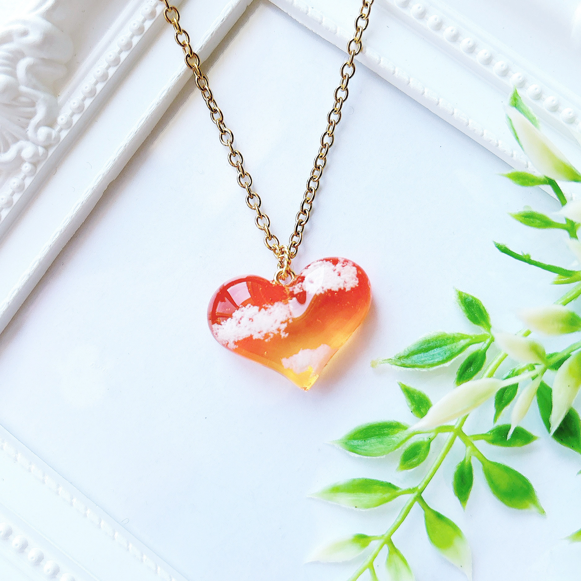 ハートの空。.*<夕焼け> ハート型レジンネックレス