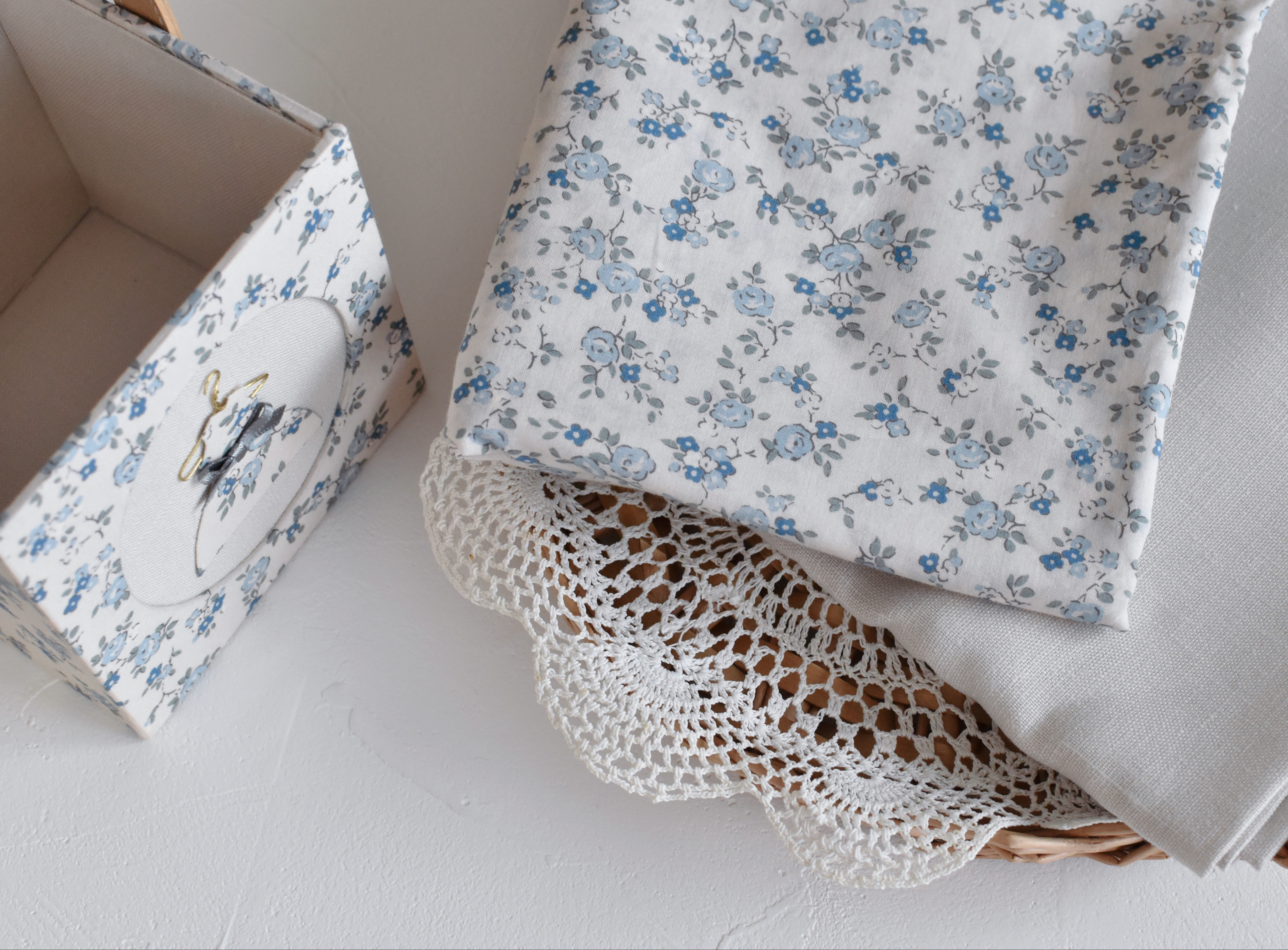 ドレスでおめかしバスケット【生地セット　フランス生地ブルー系】