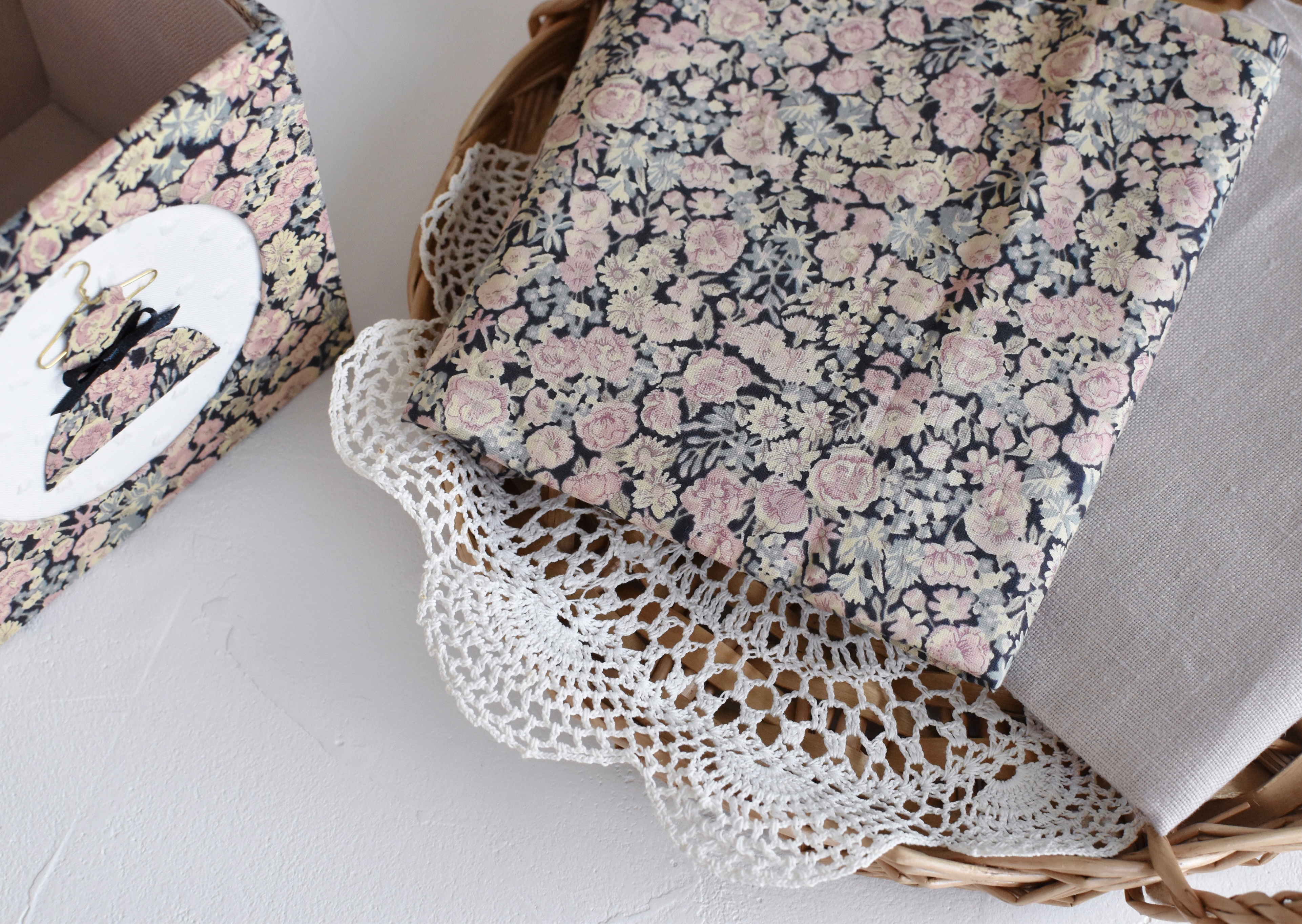 ドレスでおめかしバスケット【生地セット　リバティ ピンク系】