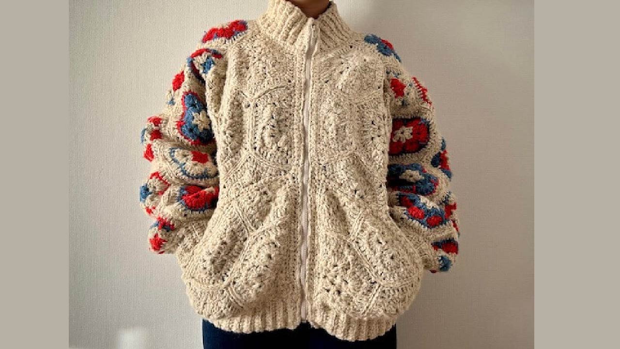 【キット】〈かぎ針編み〉アフリカンモチーフのパッチワークブルゾン