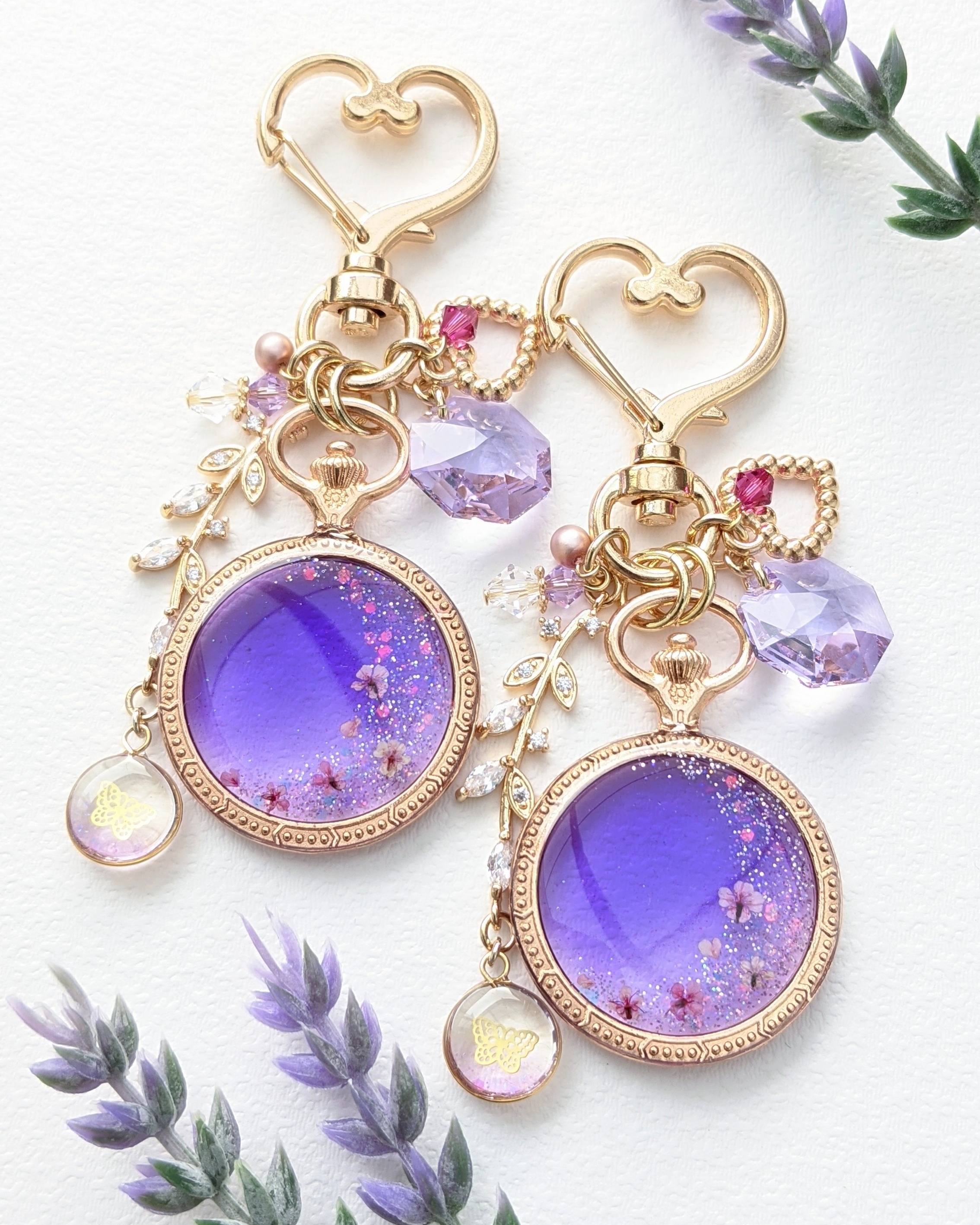 華が舞う小さな懐中時計キーホルダー.｡*💜の画像3