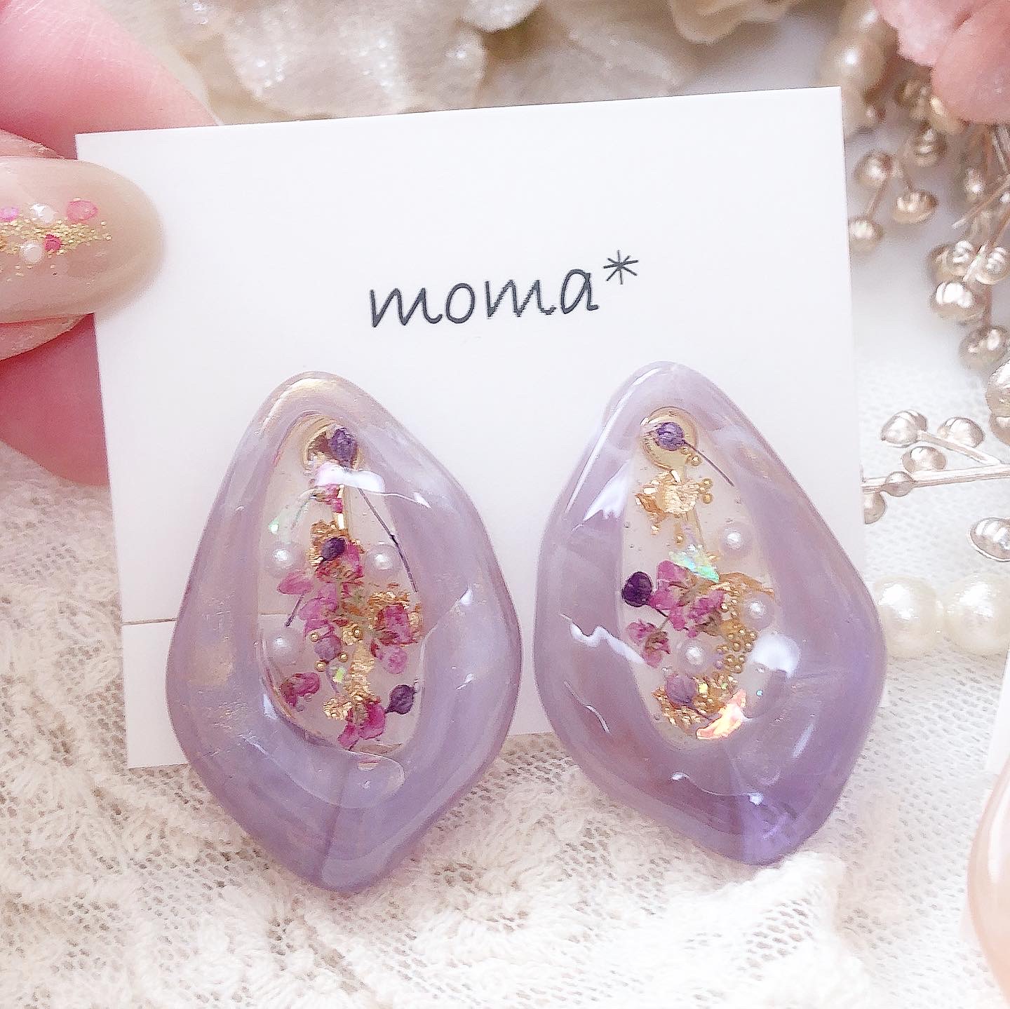 パープルorピンク💜いびつなピアス、イヤリングの画像2