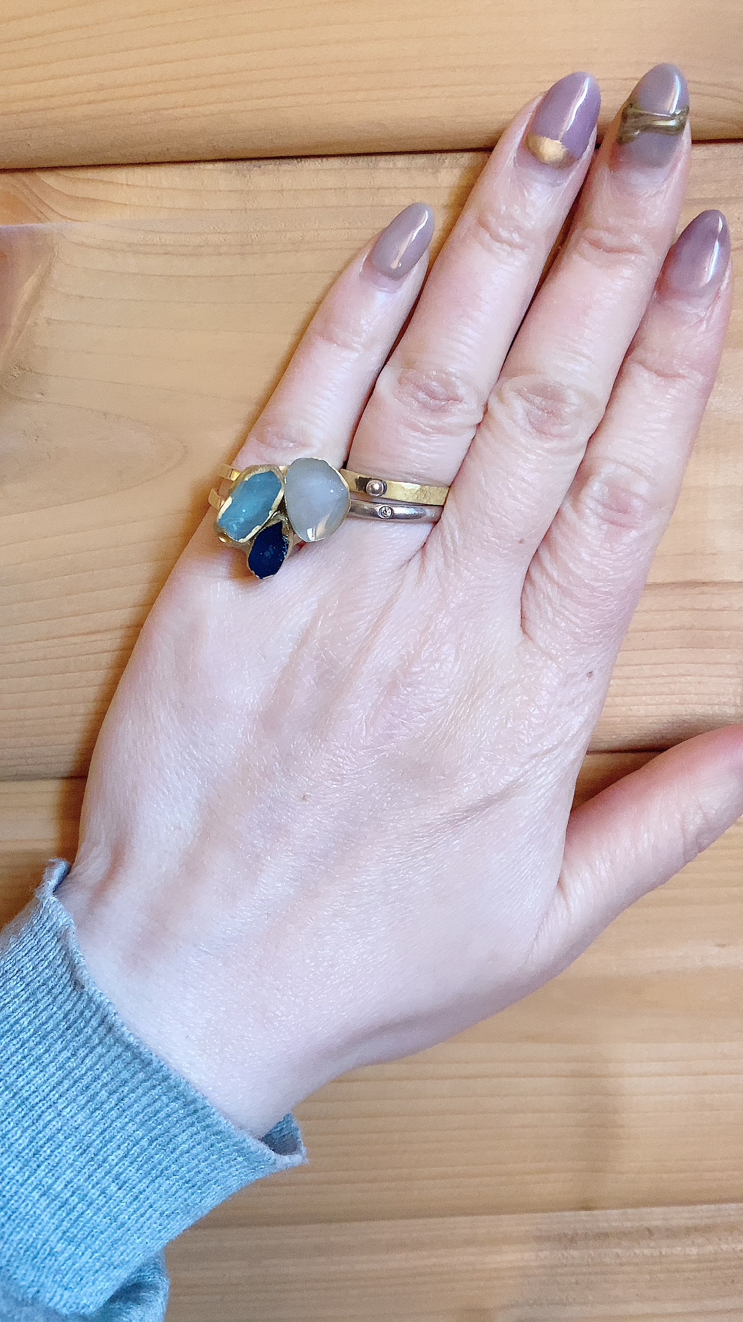 アゲートスライス3色小粒リング♡の画像2