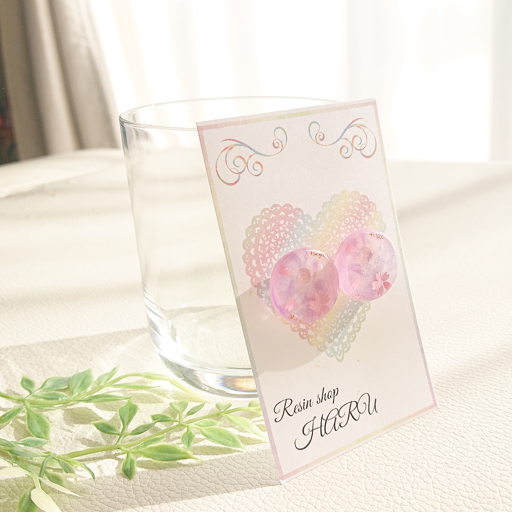 桜模様🌸<ピンクストーン>2way 円型レジンピアス・イヤリングの画像5