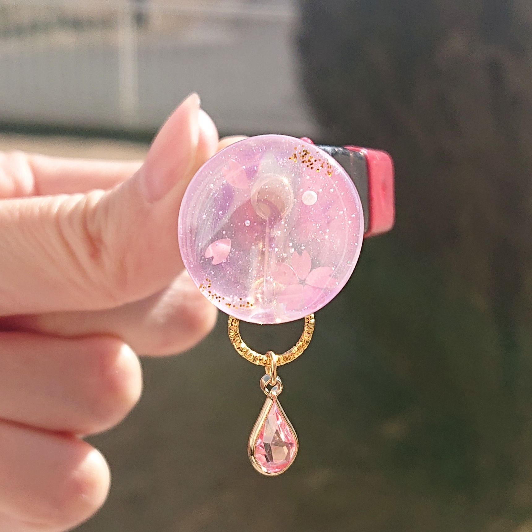 桜模様🌸<ピンクストーン>2way 円型レジンピアス・イヤリングの画像8