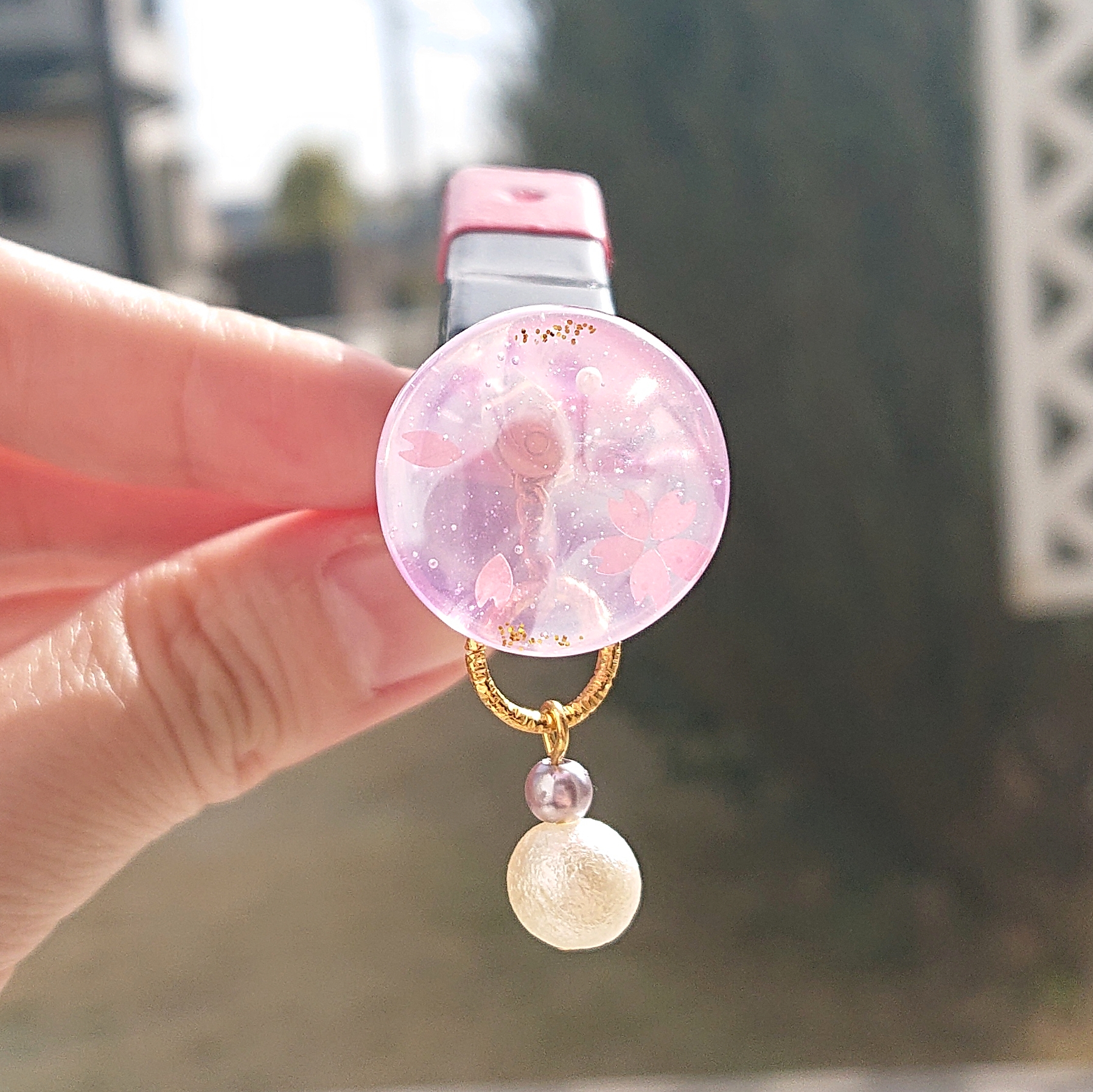 桜模様🌸<パール>2way 円型レジンピアス・イヤリングの画像7