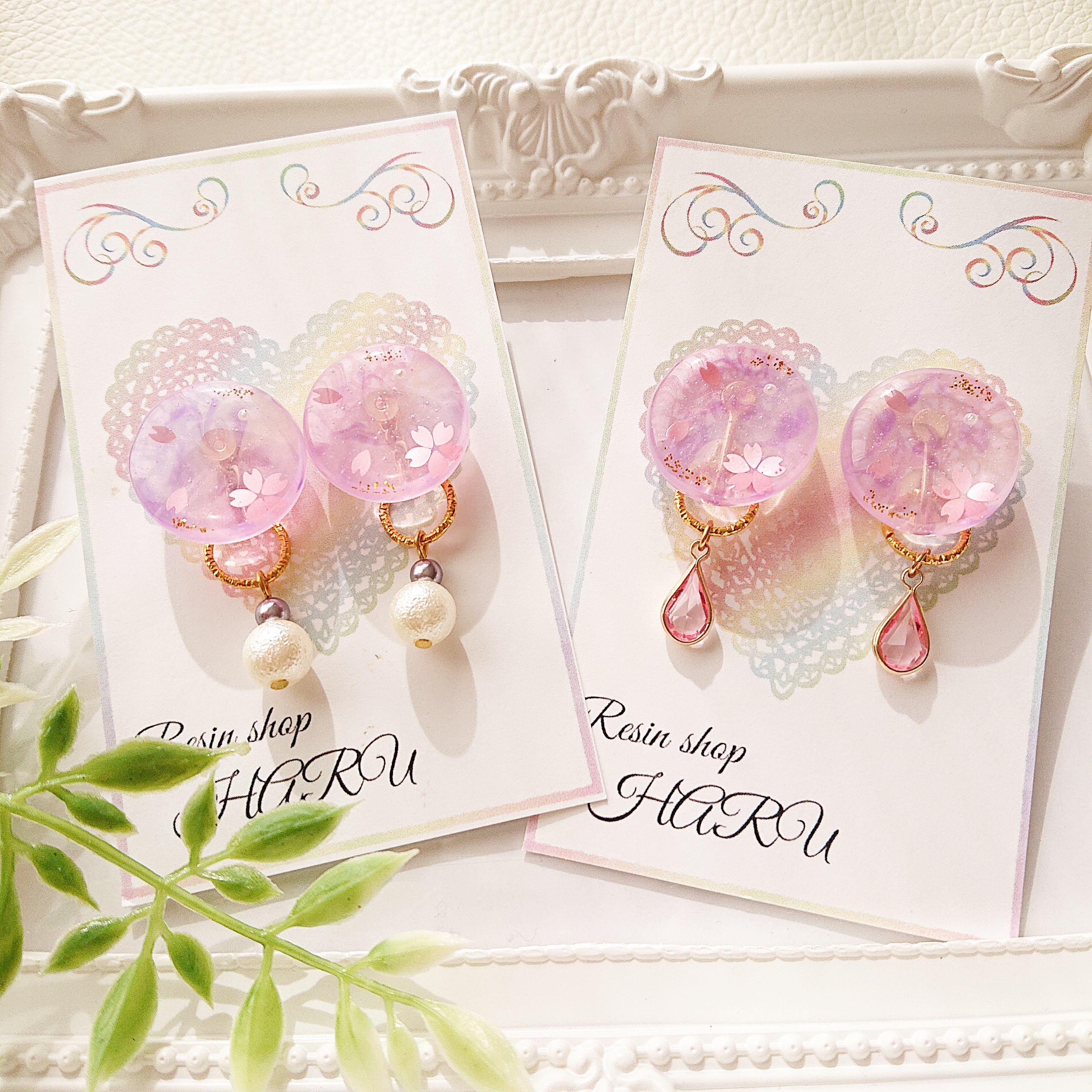 桜模様🌸2way 円型レジンピアス・イヤリング | FANTIST