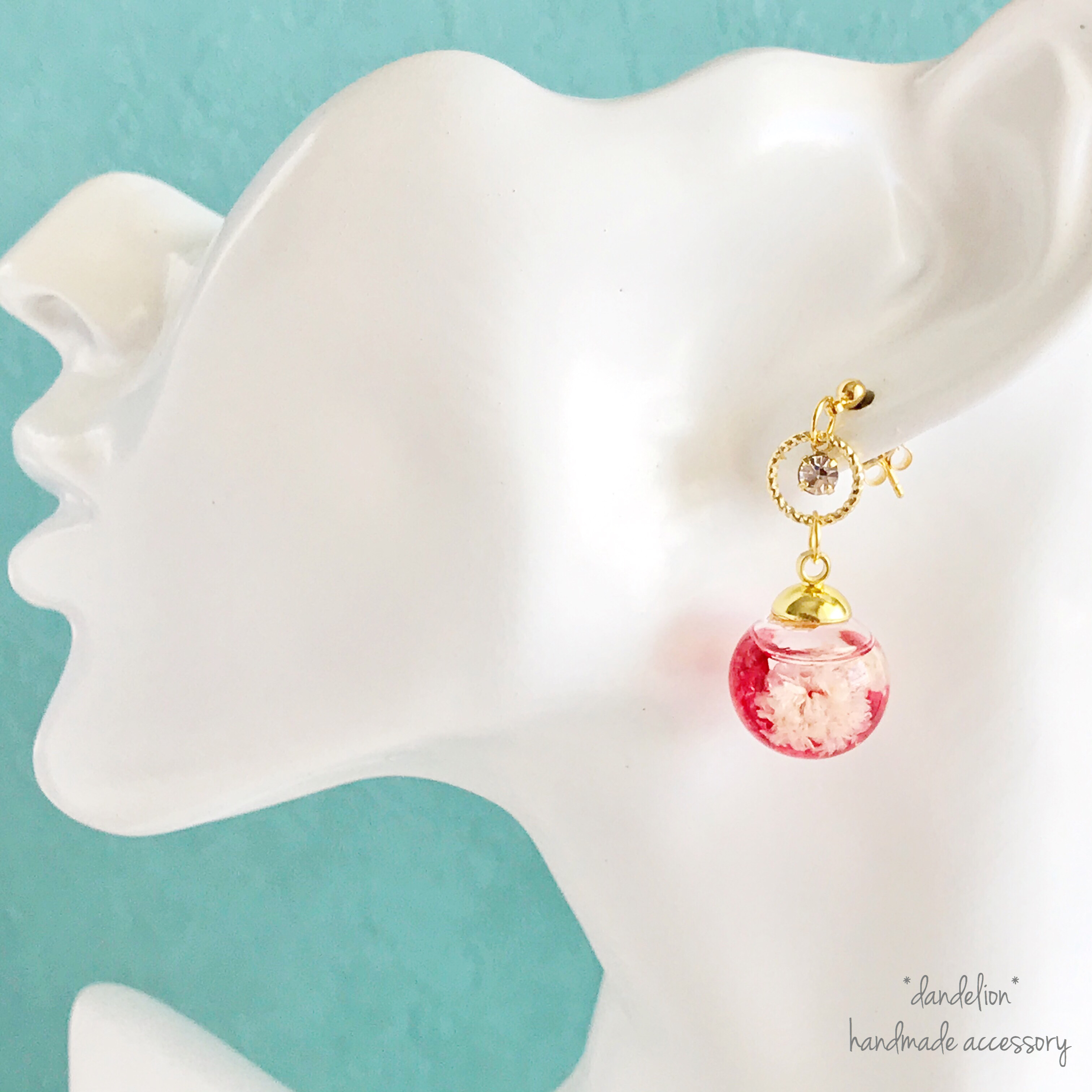 【カーネーションかすみ草】リングハーバリウムピアス/イヤリングの画像4