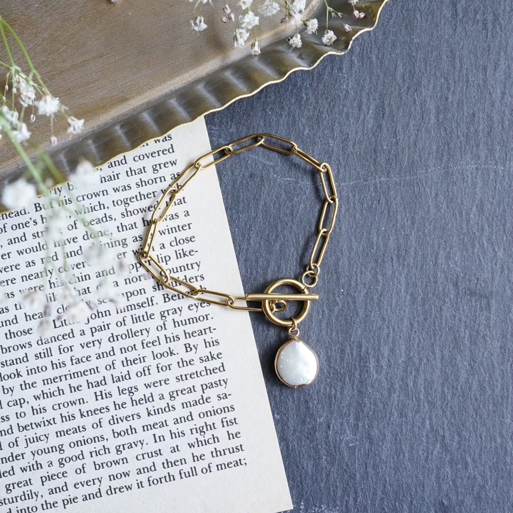 【オールステンレス】淡水パールの一粒ブレスレットの画像2