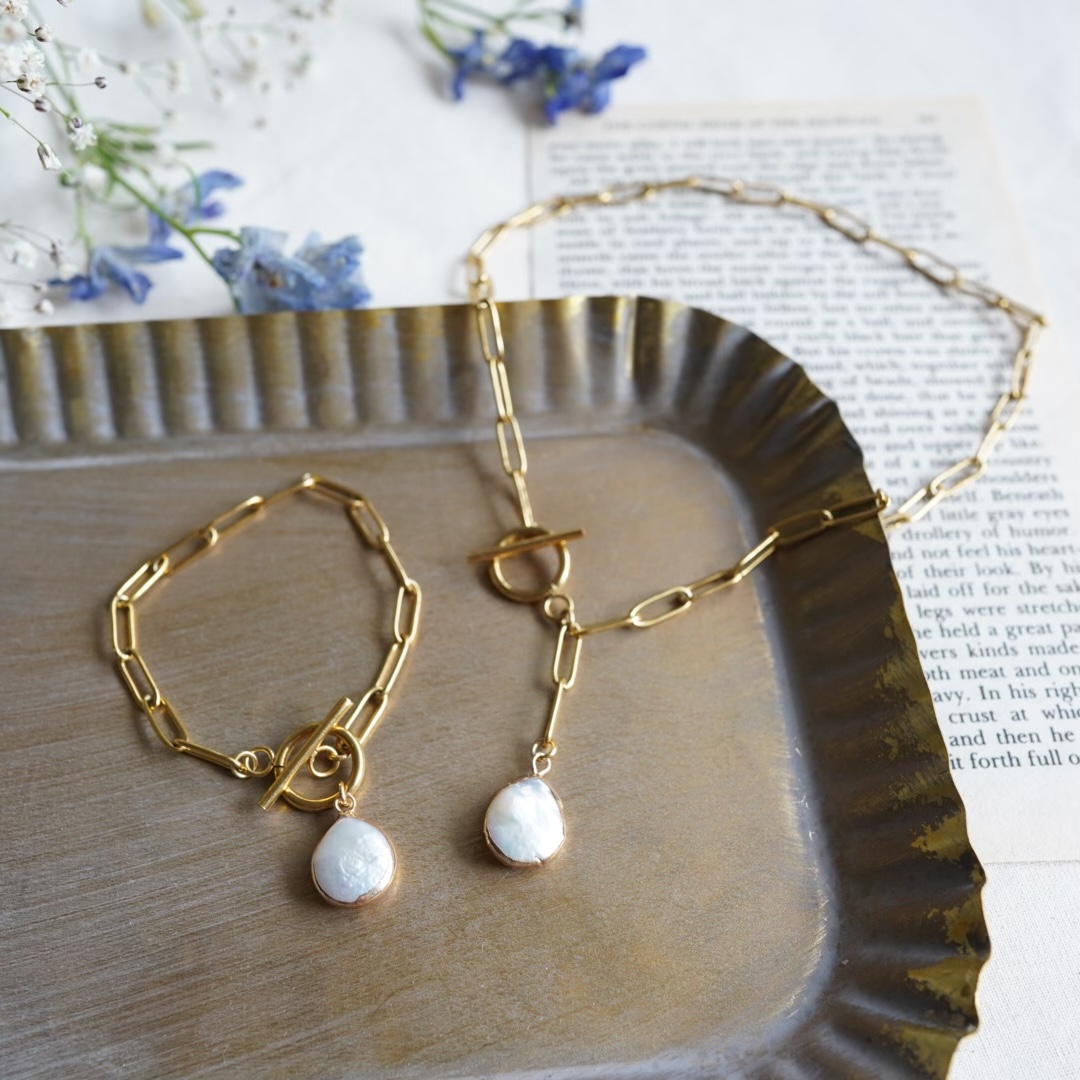 【オールステンレス】淡水パールの一粒ブレスレットの画像4