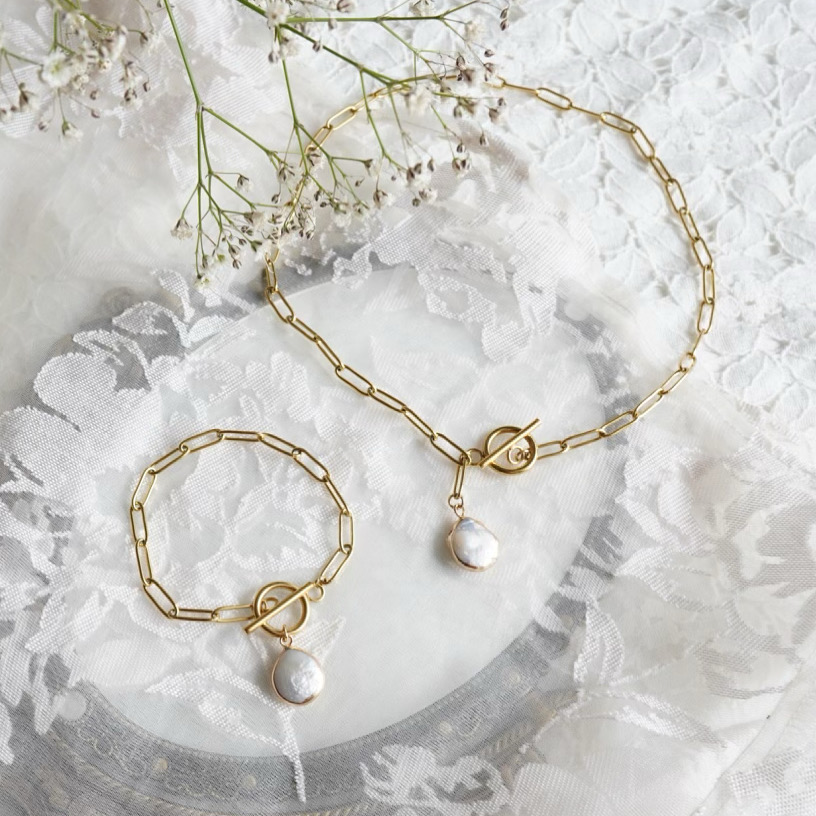 【オールステンレス】淡水パールの一粒ブレスレットの画像5