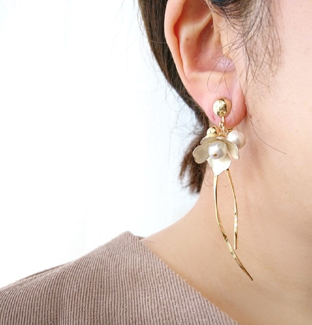 big flower pearl イヤリング／ピアスの画像5