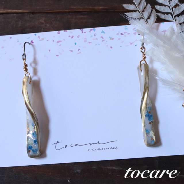 アゲートスライスとドライフラワーのねじりイヤリング/ピアスの画像2