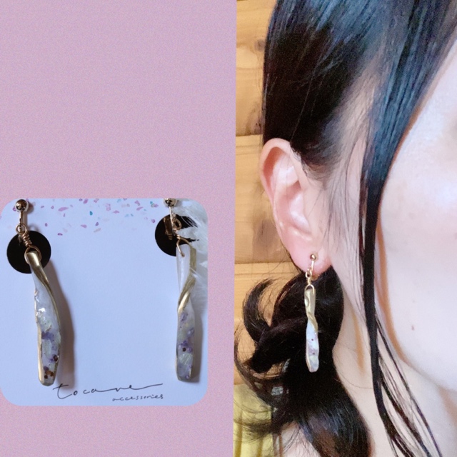 アゲートスライスとドライフラワーのねじりイヤリング/ピアスの画像3