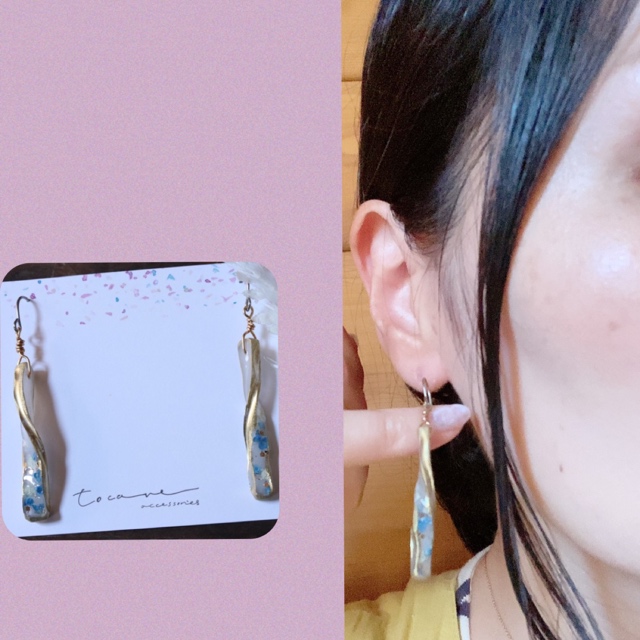 アゲートスライスとドライフラワーのねじりイヤリング/ピアスの画像4