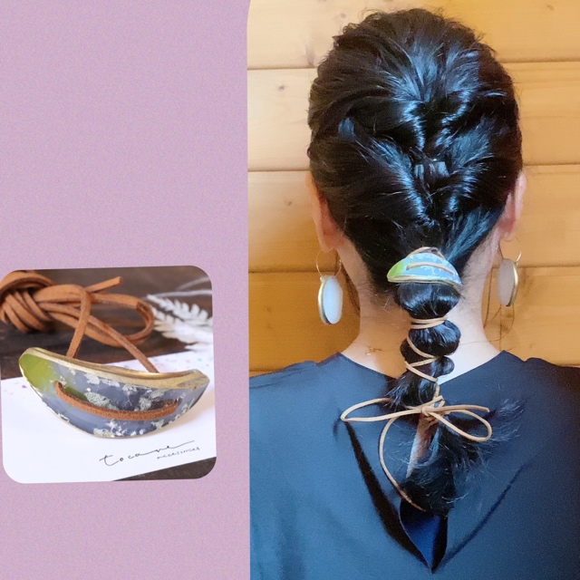 アゲートスライスとドライフラワーのヘアアクセサリーの画像2