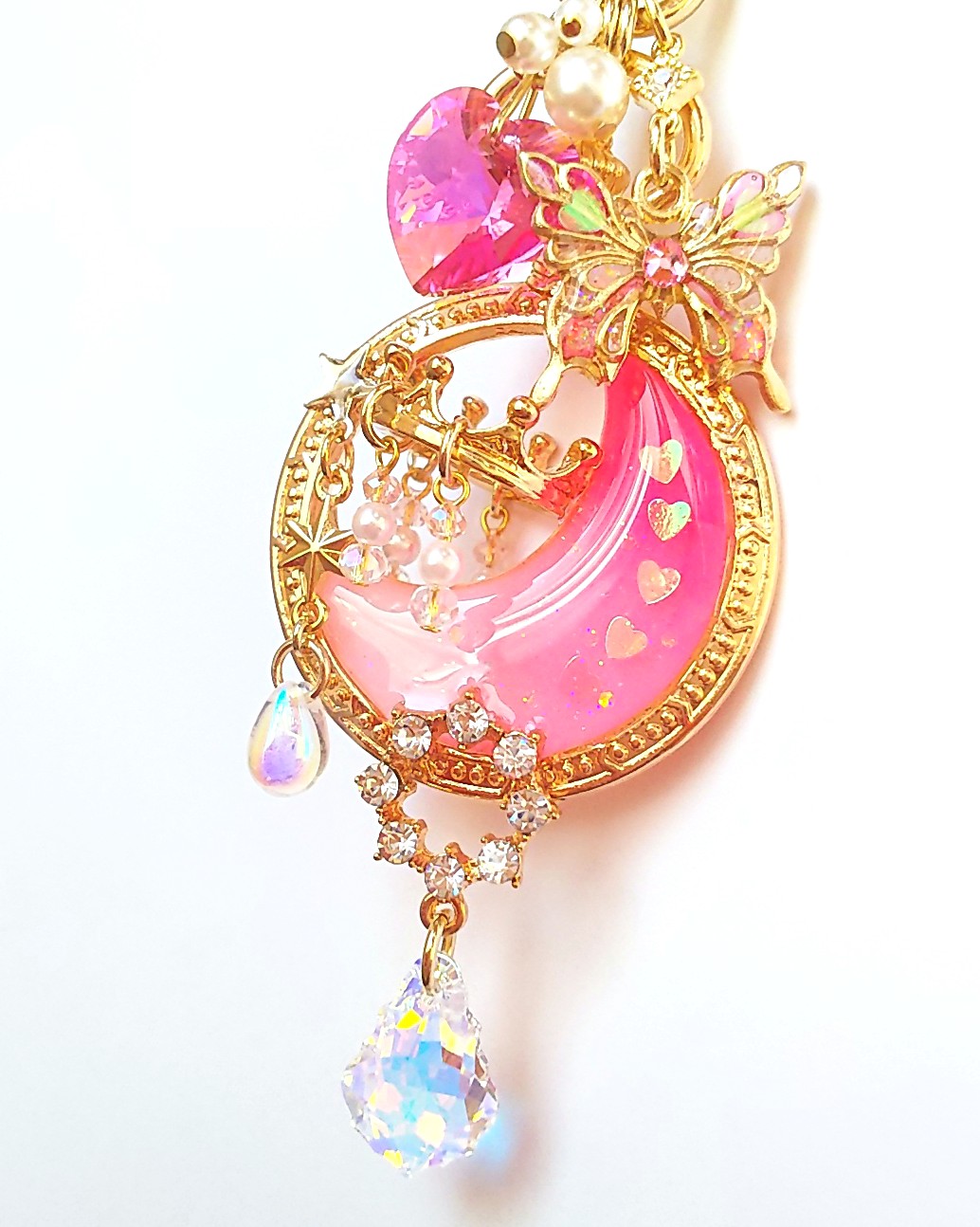 ⑦ パールピンクの三日月シャンデリアキーホルダー☆の画像2