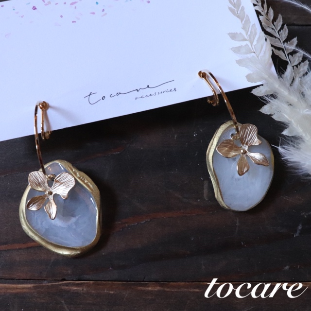 アゲートスライス フラワー イヤリングの画像2