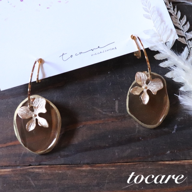 アゲートスライス フラワー イヤリングの画像3