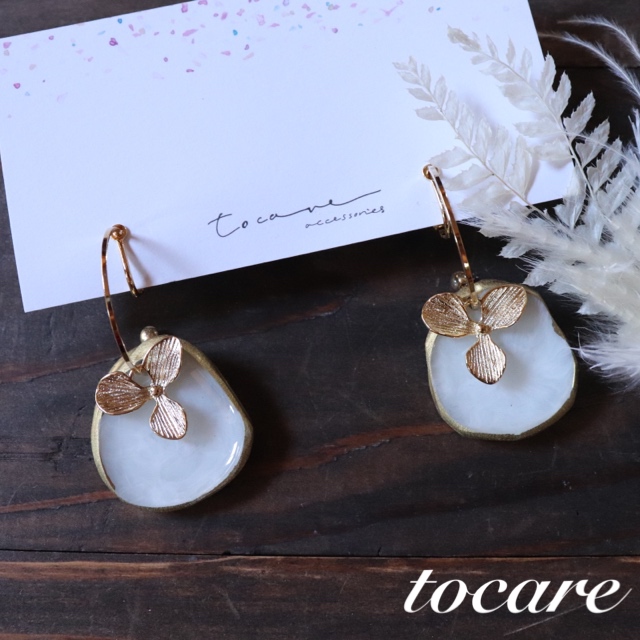 アゲートスライス フラワー イヤリングの画像4