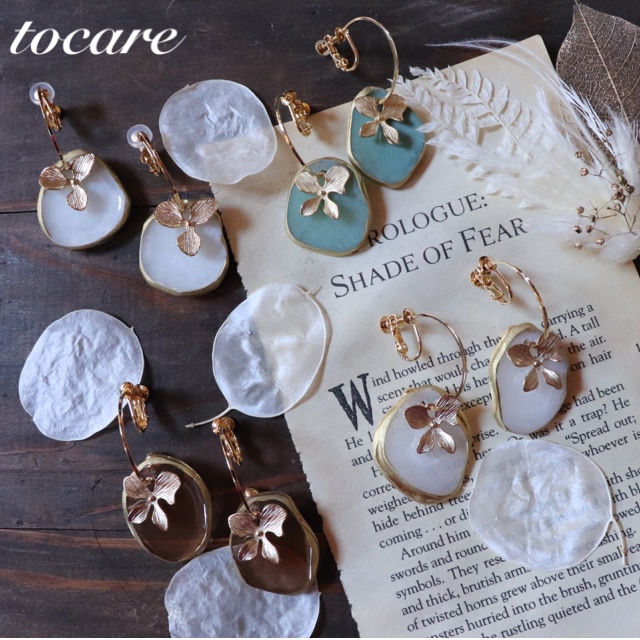 アゲートスライス フラワー イヤリングの画像5