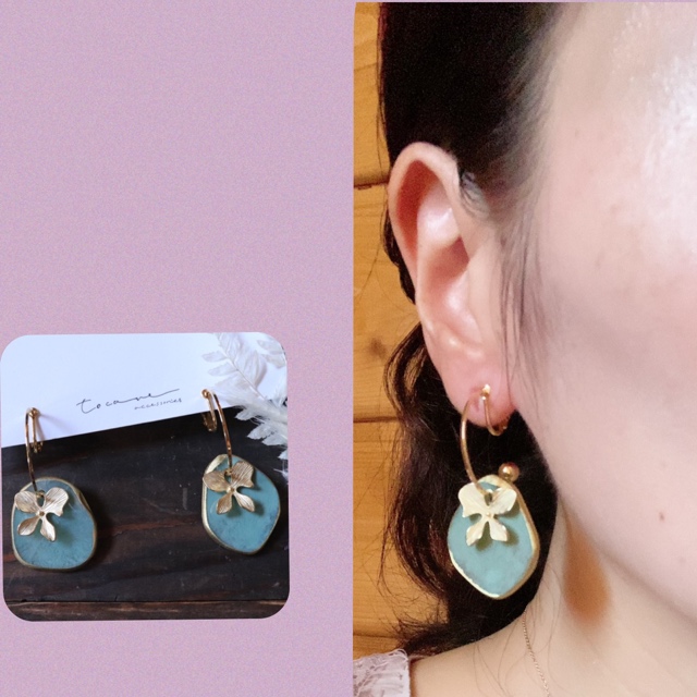 アゲートスライス フラワー イヤリングの画像6