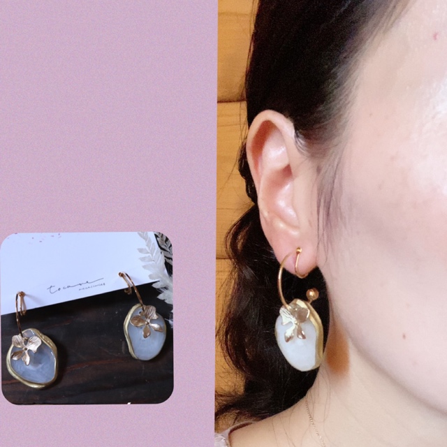 アゲートスライス フラワー イヤリングの画像7